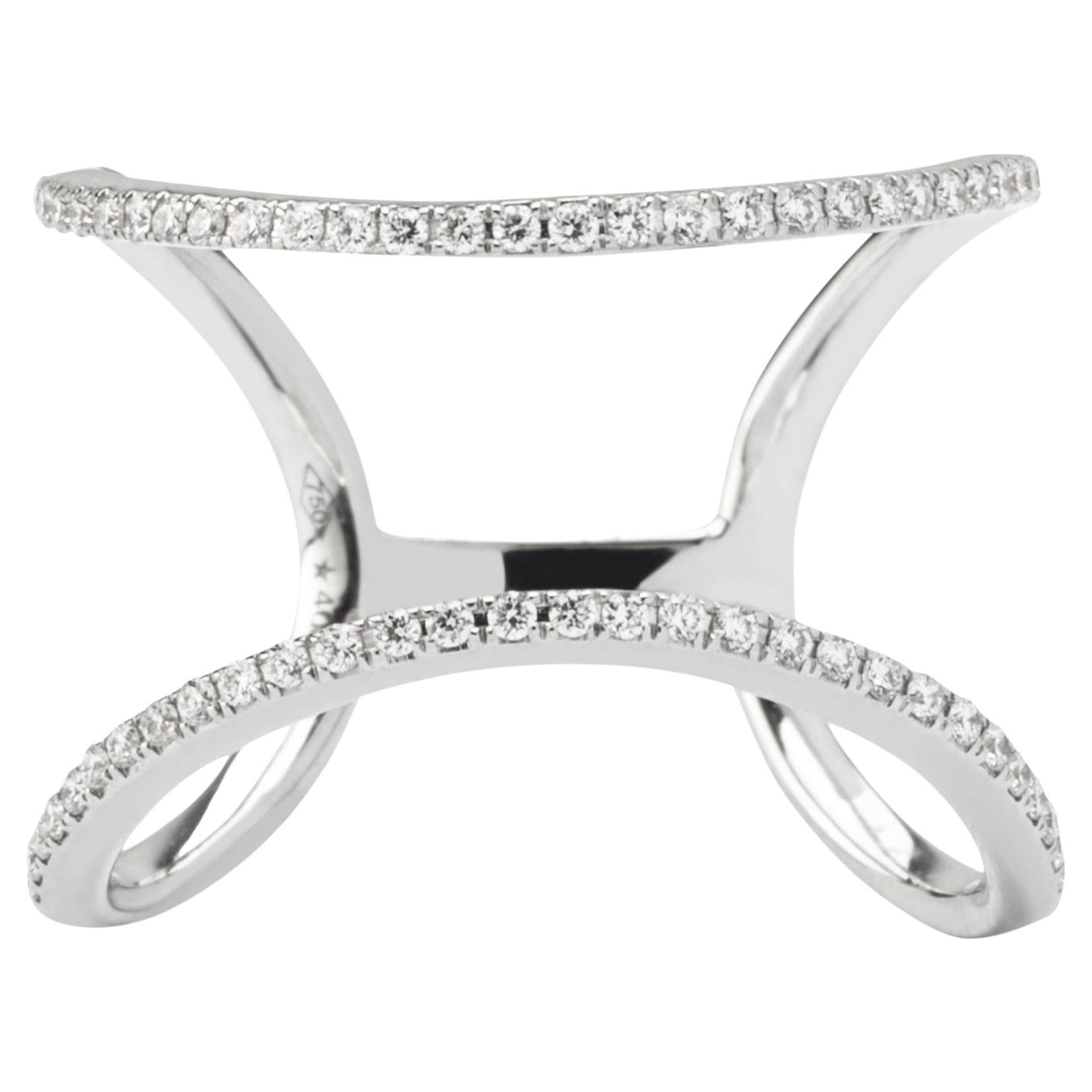 Bague bande ouverte Alex Jona en or blanc et diamants blancs avec vague