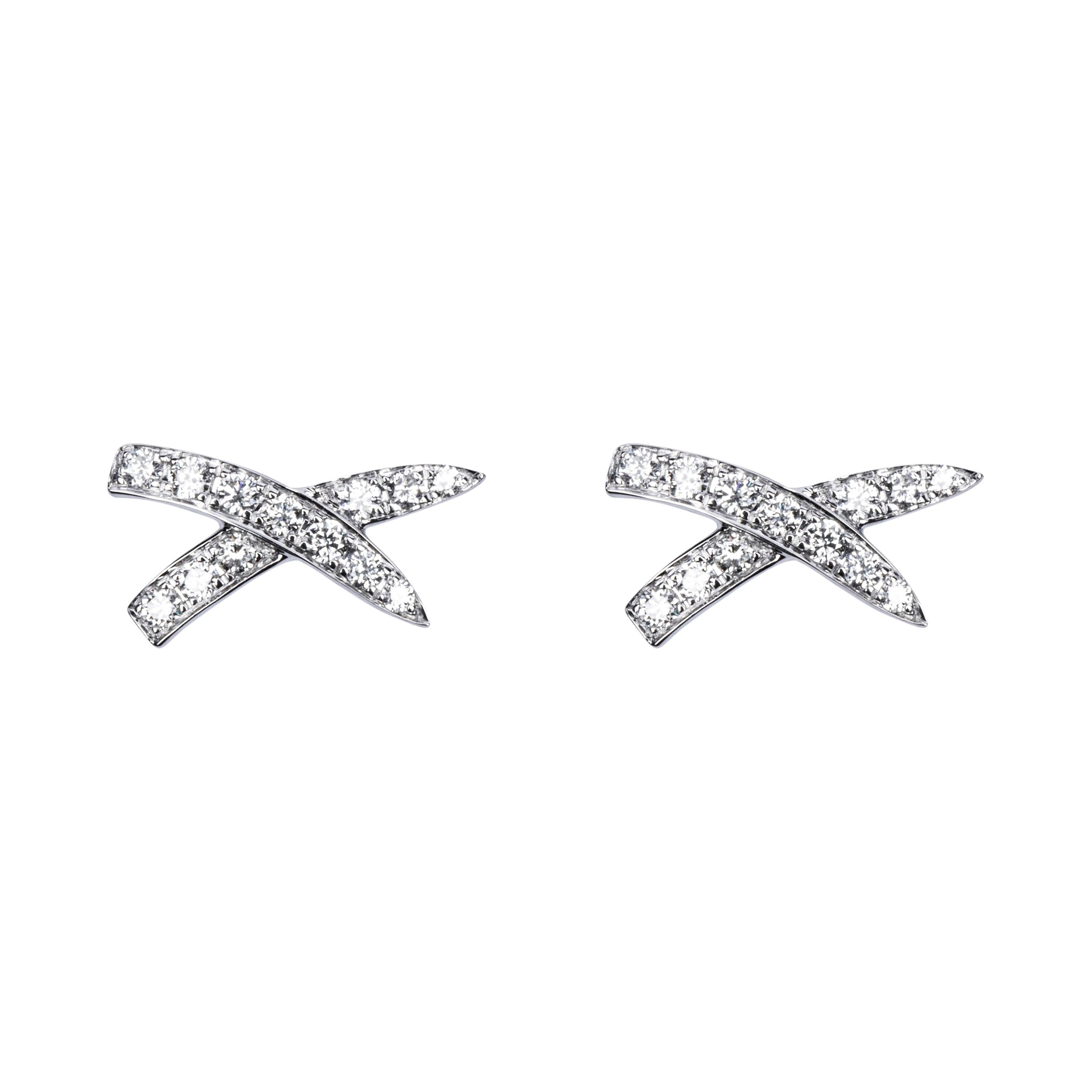Alex Jona White Diamond White Gold "X" Design Stud Earrings
