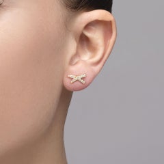 Alex Jona White Diamond Yellow Gold Criss Cross Stud Earrings