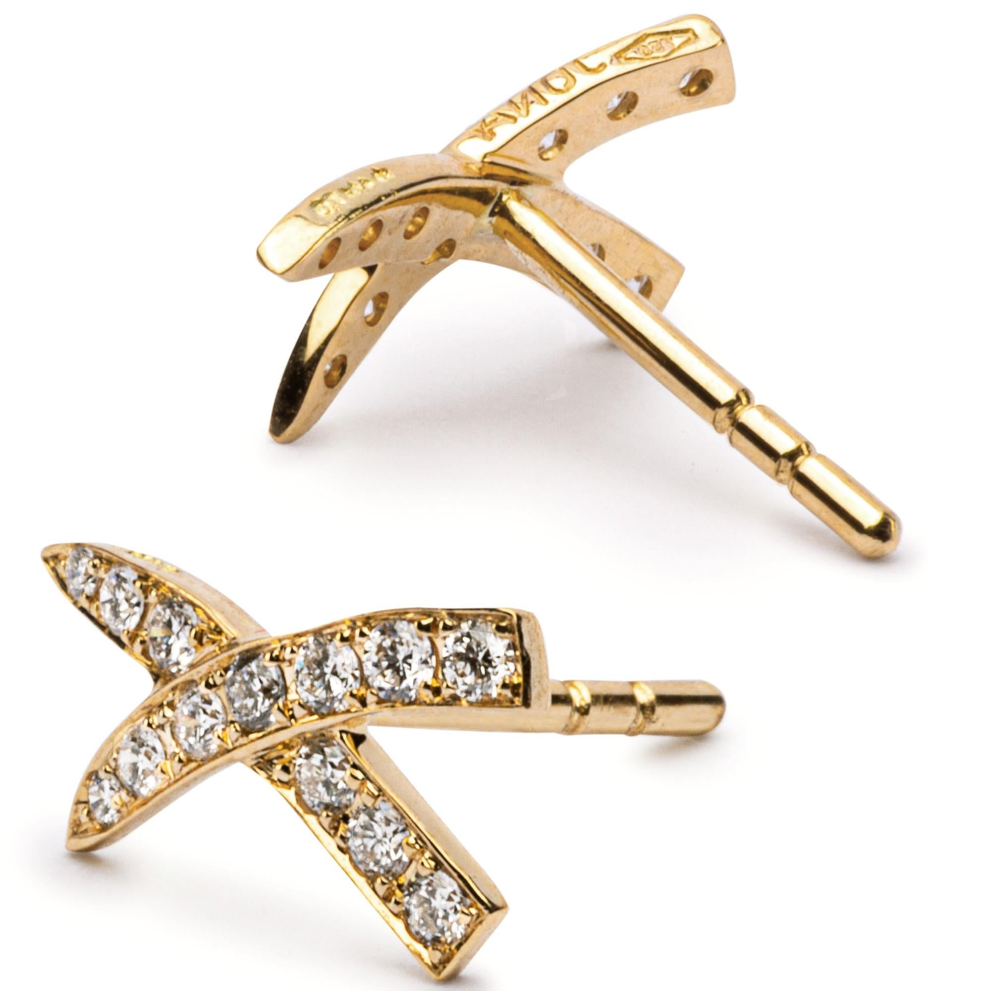 Contemporary Alex Jona White Diamond Yellow Gold Criss Cross Stud Earrings For Sale