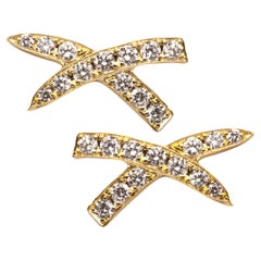 Alex Jona White Diamond Yellow Gold Criss Cross Stud Earrings