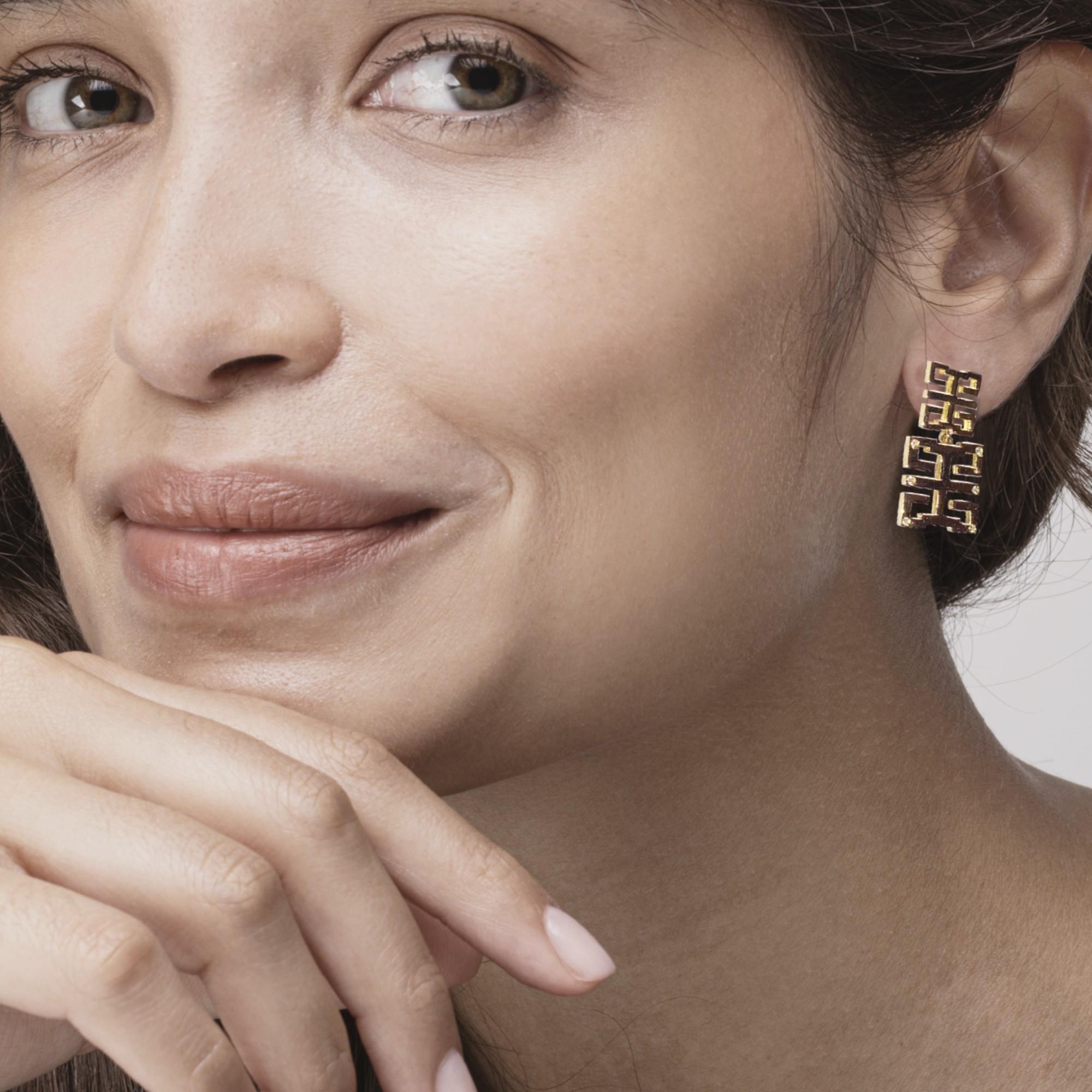 Brilliant Cut Alex Jona White Diamond Yellow Gold Happy Long Life Earrings For Sale