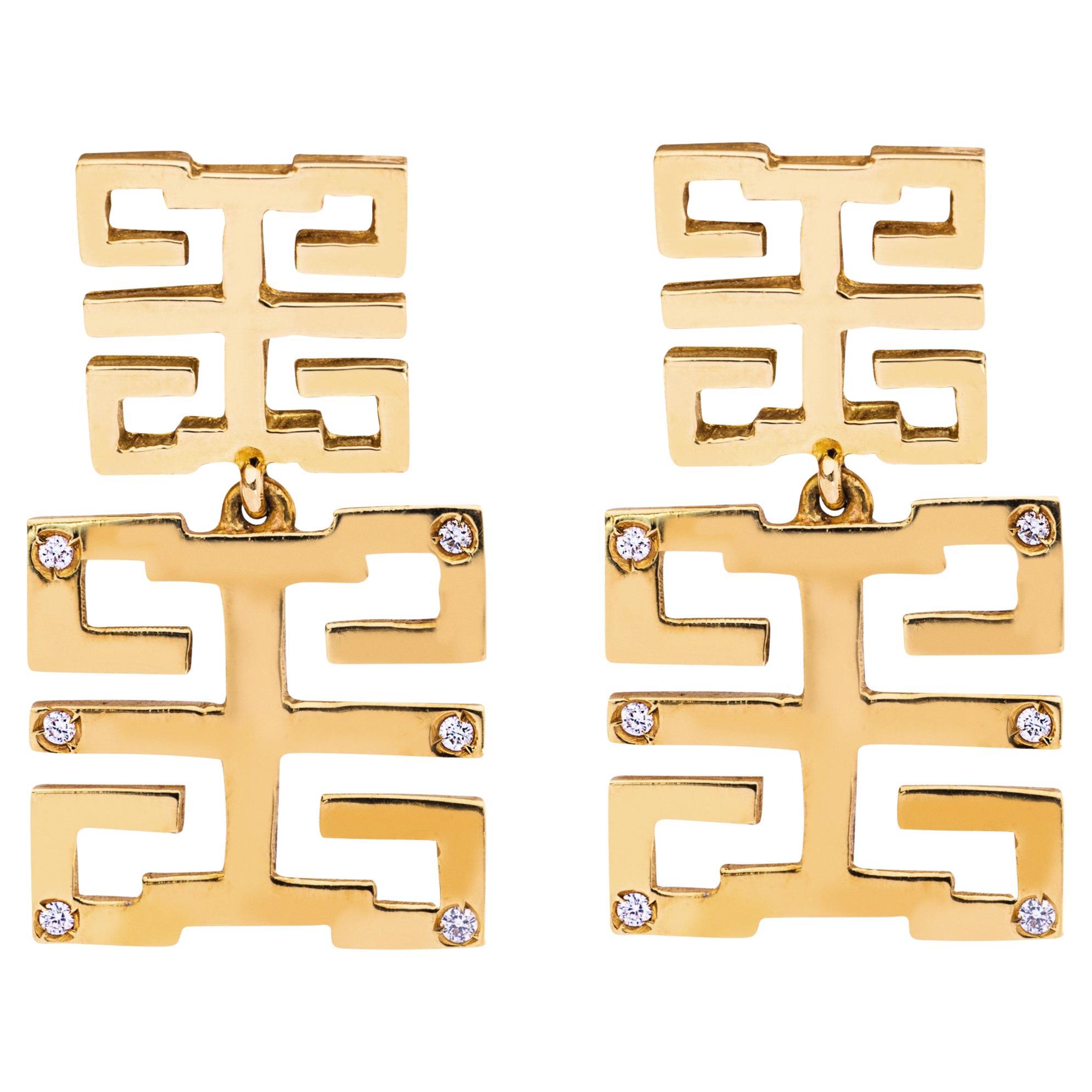 Alex Jona Happy Long Life-Ohrringe, Weißer Diamant Gelbgold