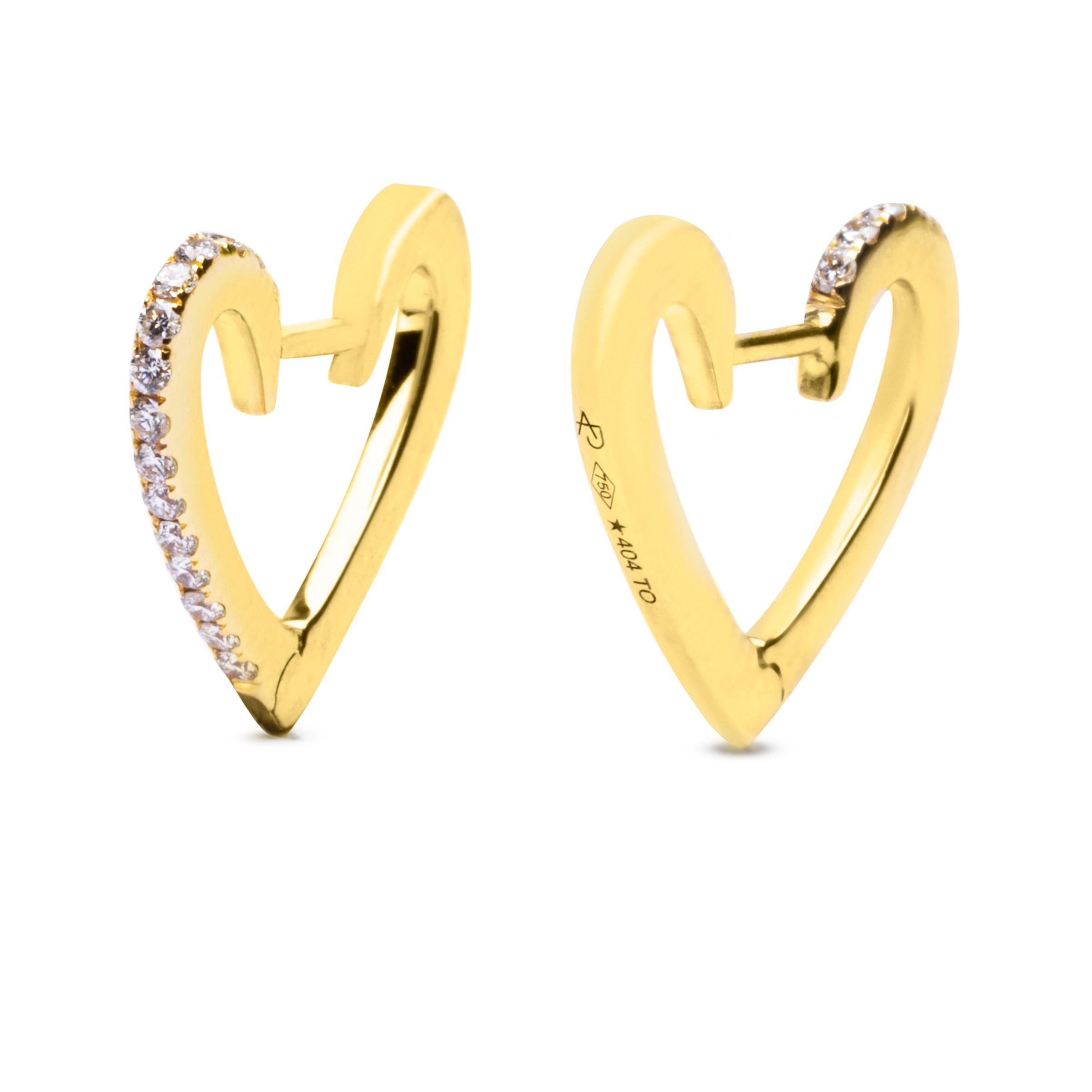 Contemporary Alex Jona White Diamond Yellow Gold Heart Earrings