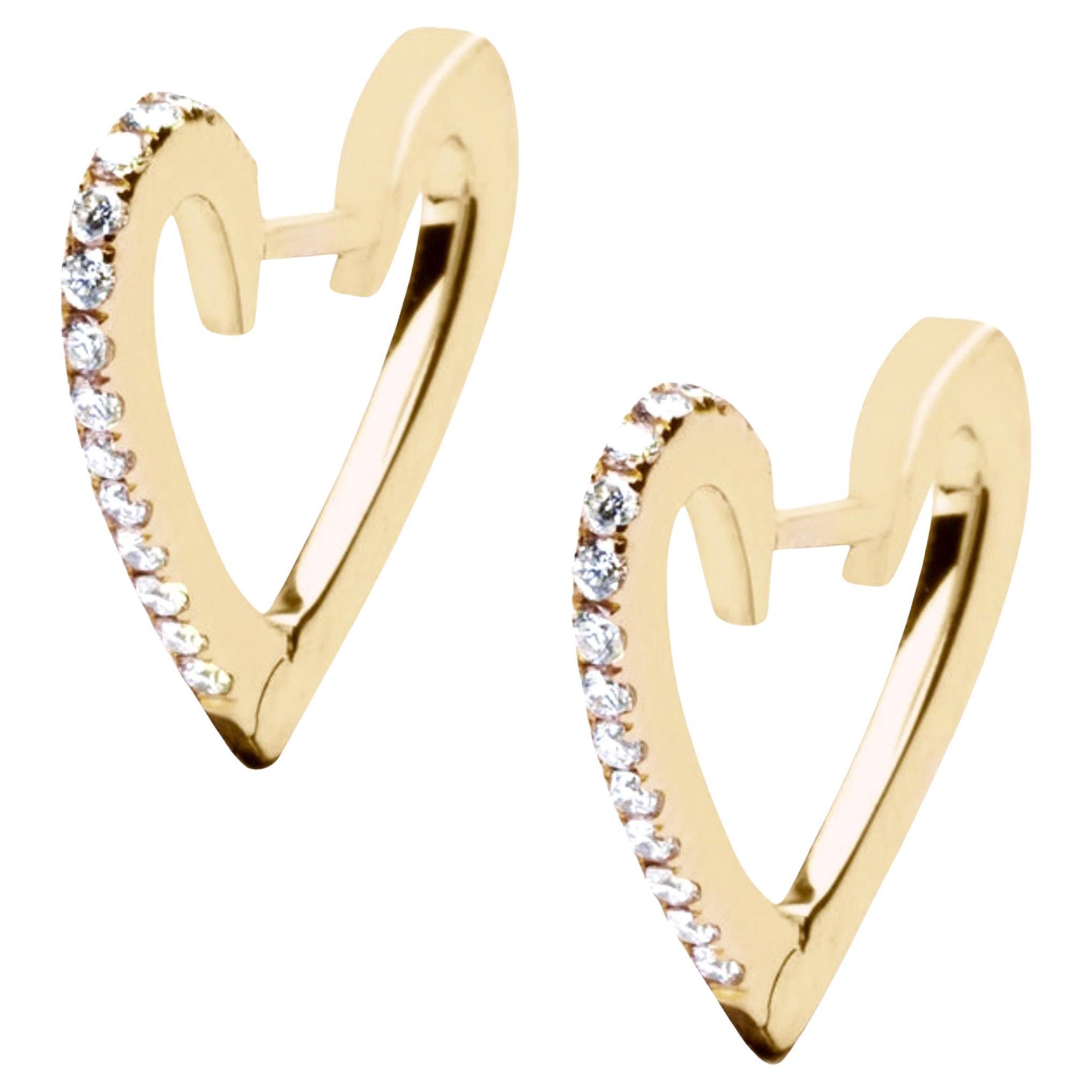 Alex Jona White Diamond Yellow Gold Heart Earrings For Sale