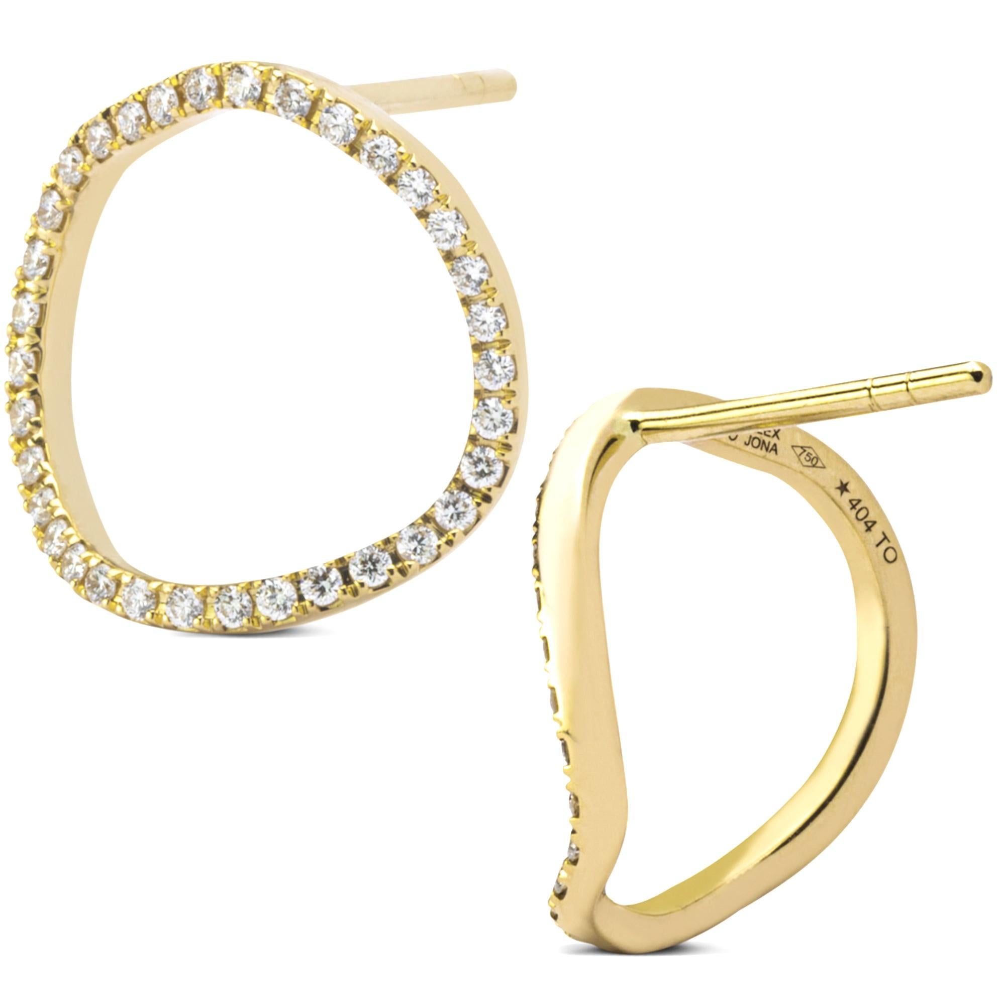 Contemporary Alex Jona White Diamond Yellow Gold Open Circle Stud Earrings For Sale