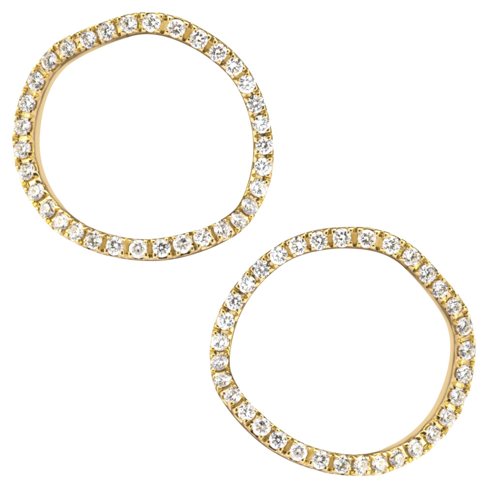 Alex Jona White Diamond Yellow Gold Open Circle Stud Earrings For Sale