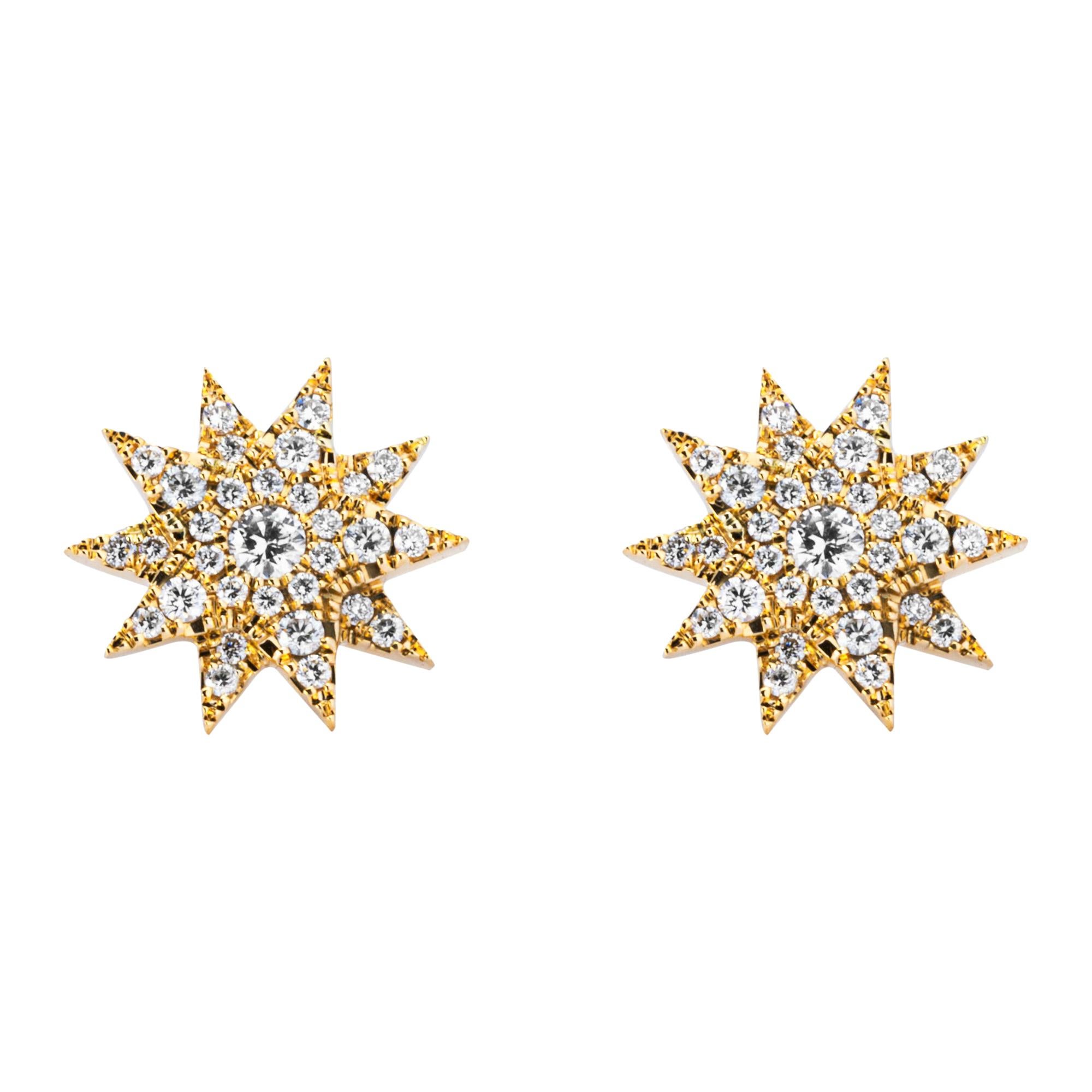 Alex Jona White Diamond Yellow Gold Star Earrings