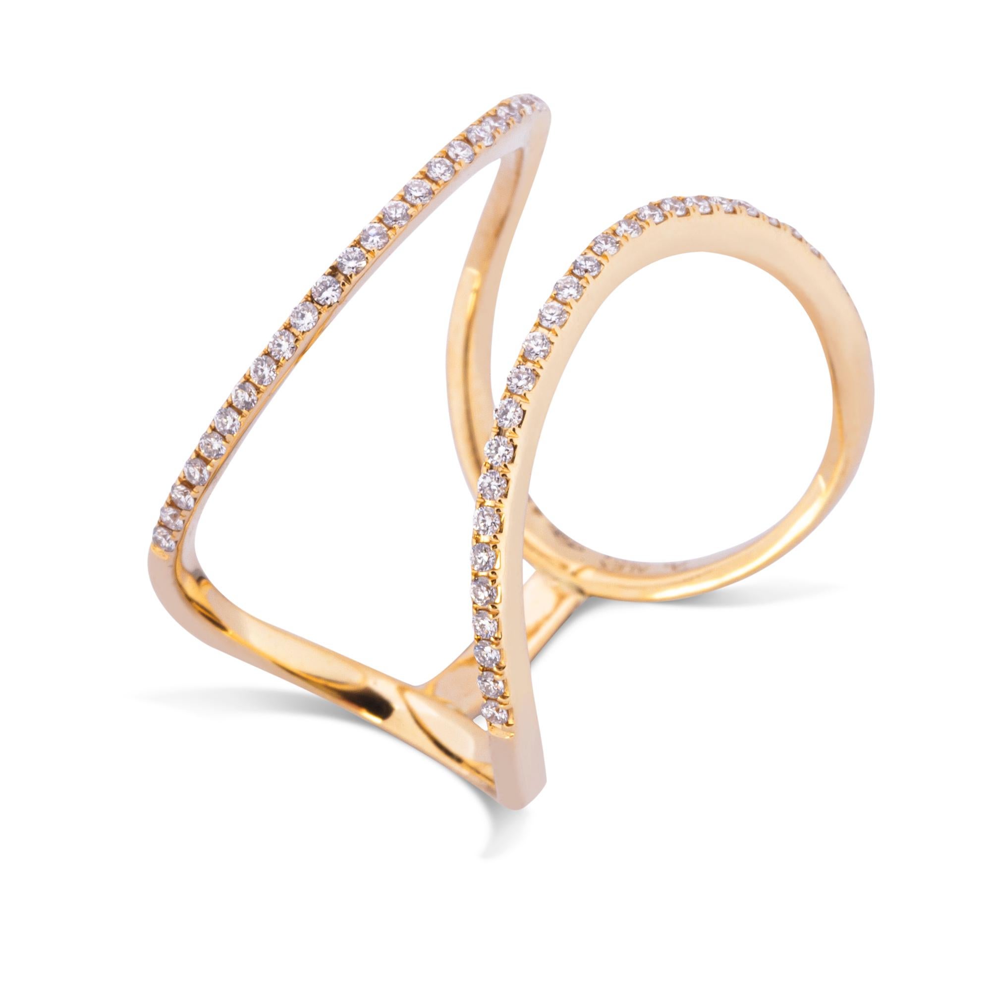 Contemporary Alex Jona White Diamond Yellow Gold Wave Open Band Ring For Sale