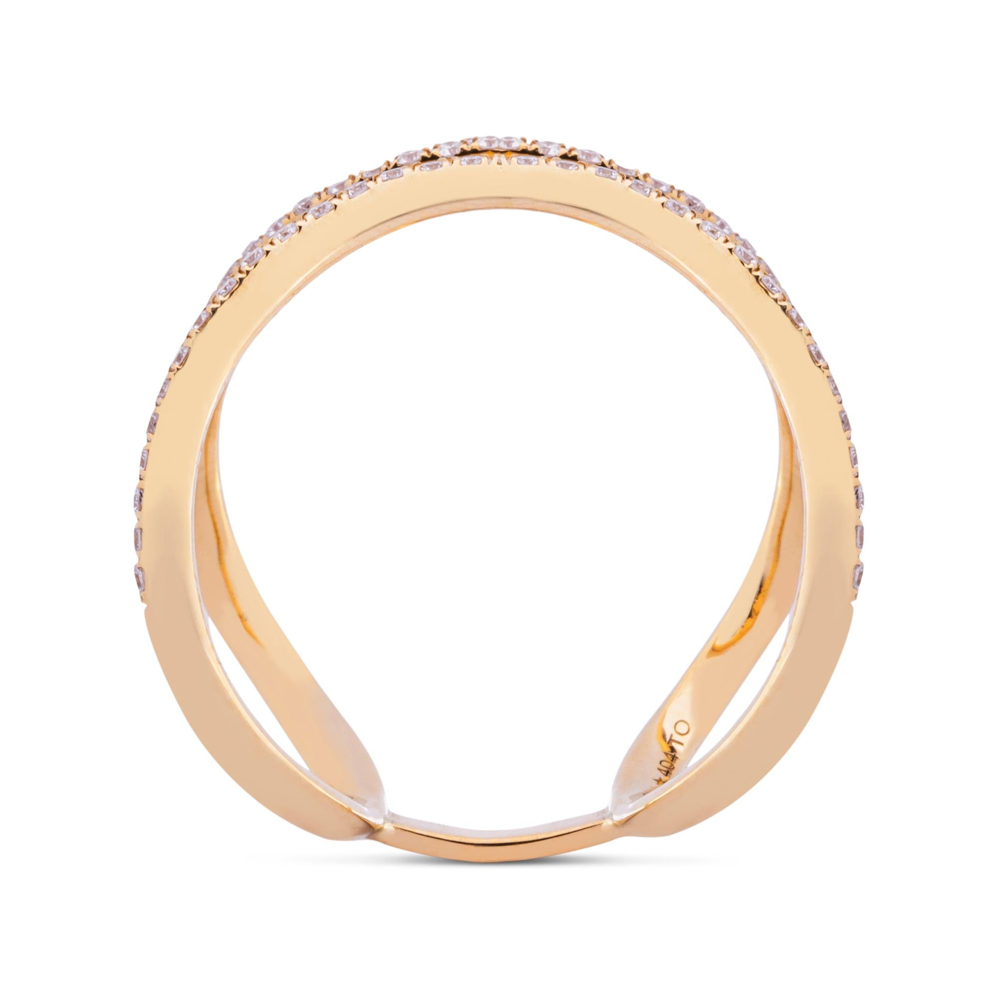 Round Cut Alex Jona White Diamond Yellow Gold Wave Open Band Ring For Sale