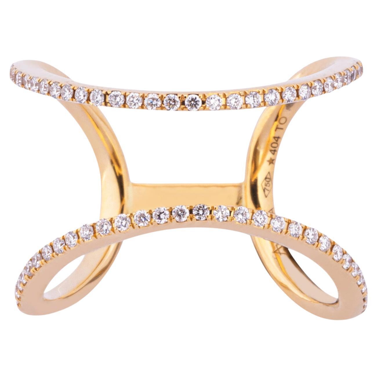 Alex Jona White Diamond Yellow Gold Wave Open Band Ring For Sale