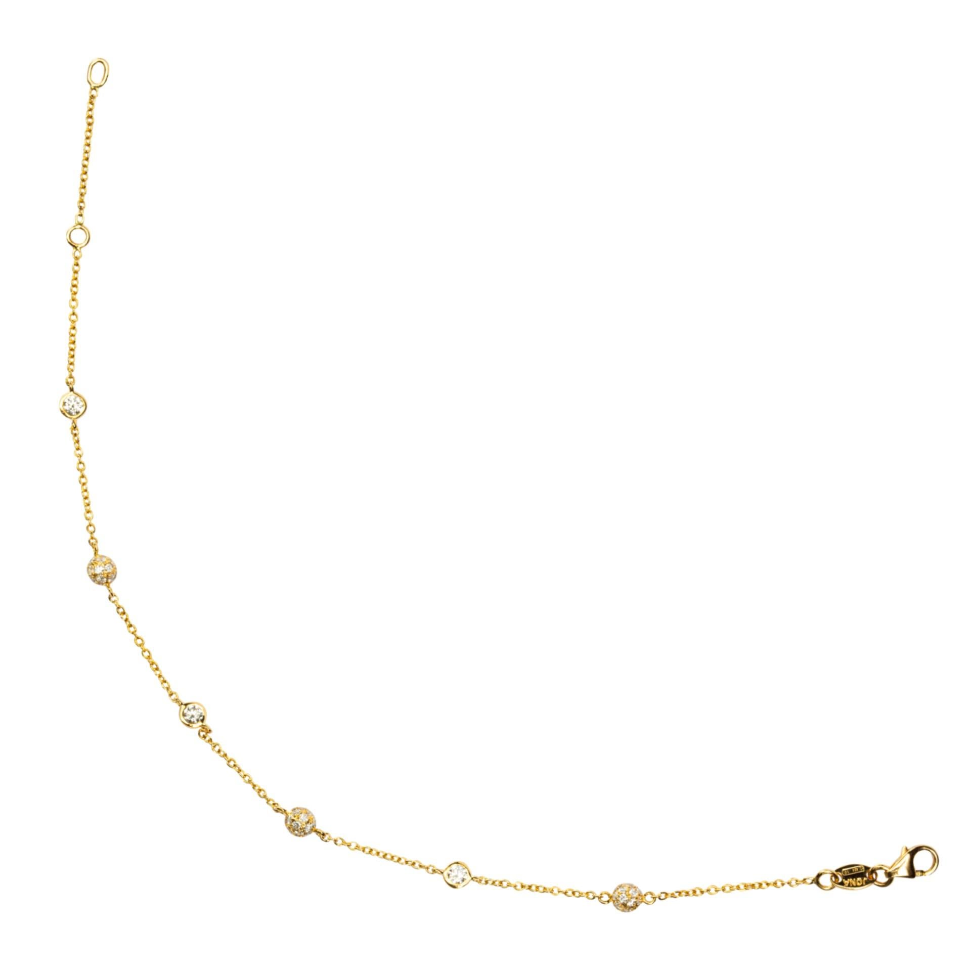 Alex Jona White Diamonds 18 Karat Yellow Gold Chain Bracelet In New Condition For Sale In Torino, IT
