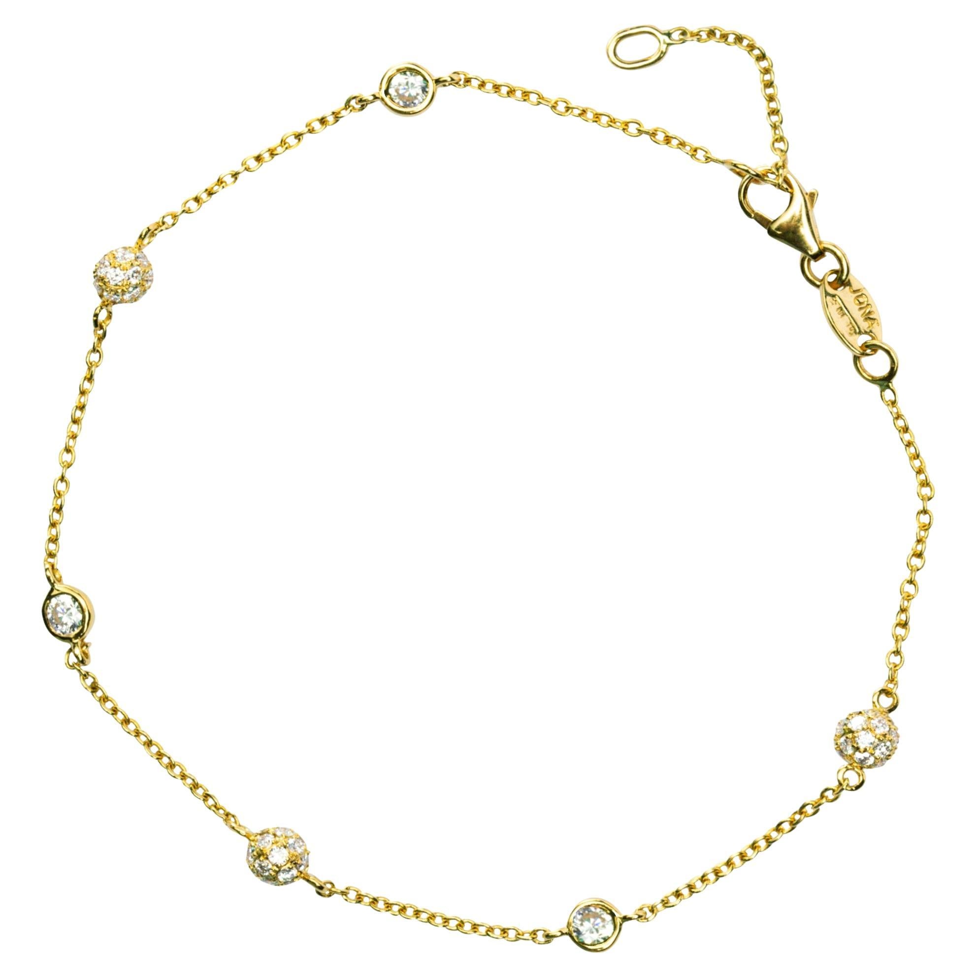 Alex Jona Bracelet à chaîne en or jaune 18 carats et diamants blancs en vente