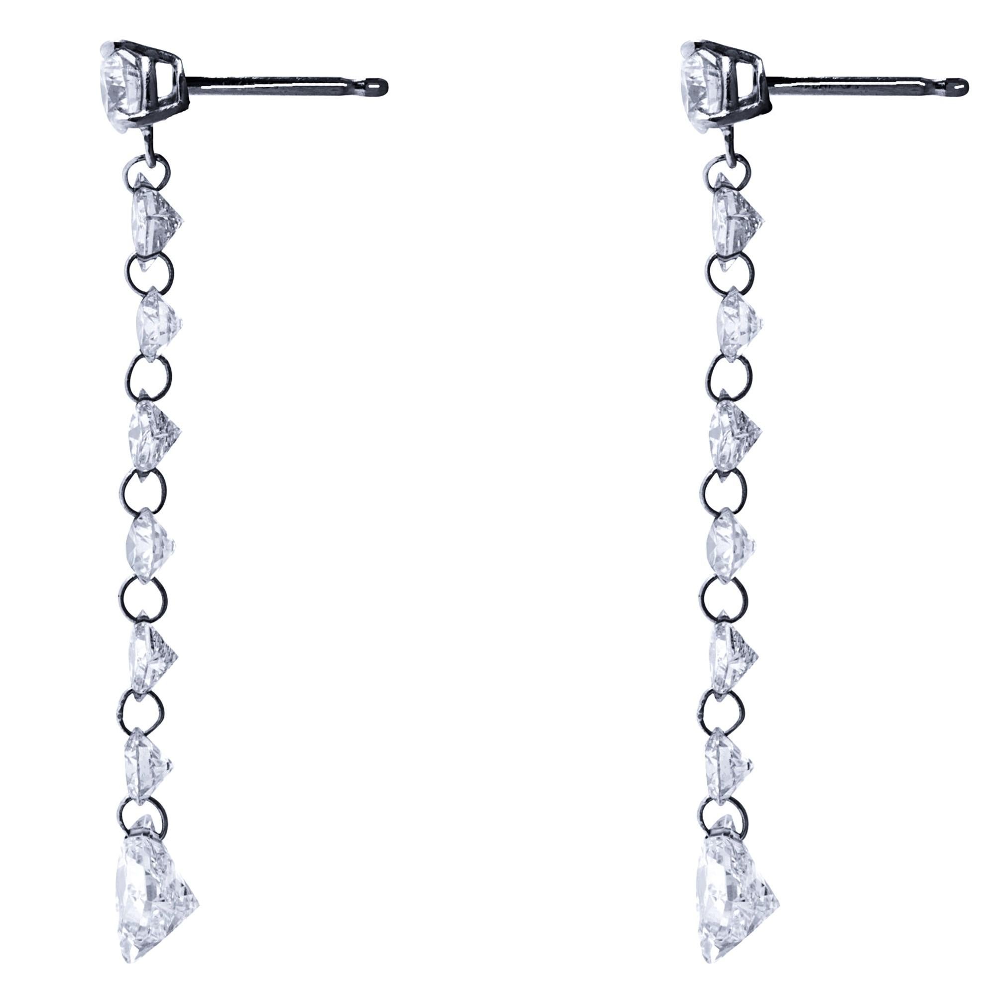 Weiße schwebende Diamant-Platin-Tropfen-Ohrringe von Jona Damen im Angebot