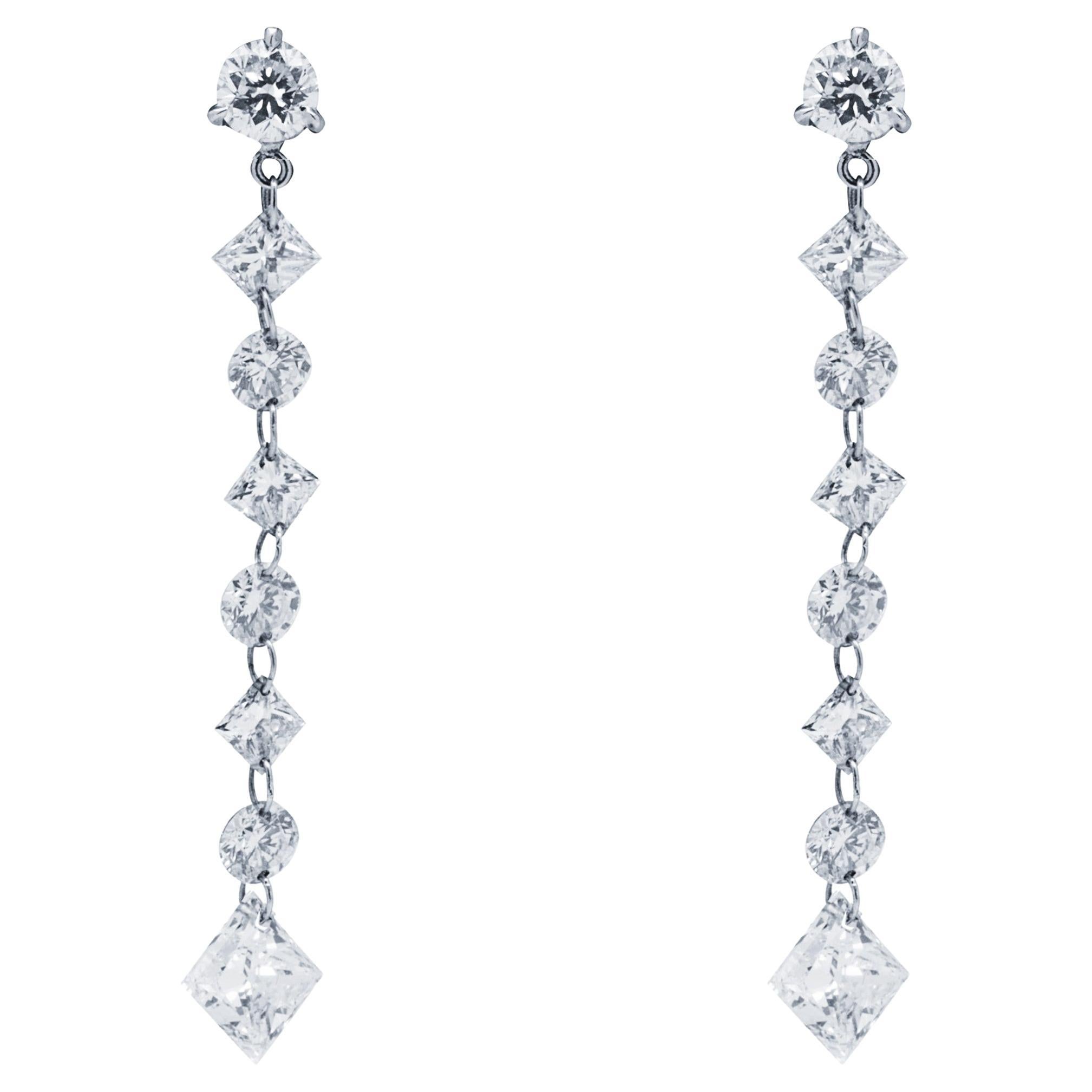Weiße schwebende Diamant-Platin-Tropfen-Ohrringe von Jona im Angebot