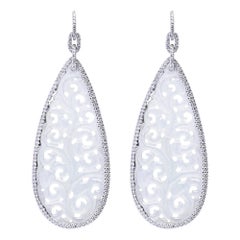 Alex Jona White Jade White Diamond White Gold Pendant Earrings