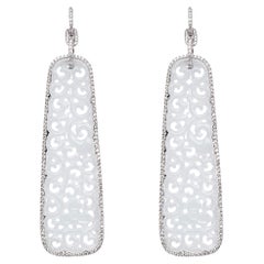 Alex Jona White Jadeite Jade White Diamond 18 Karat White Gold Dangle Earrings