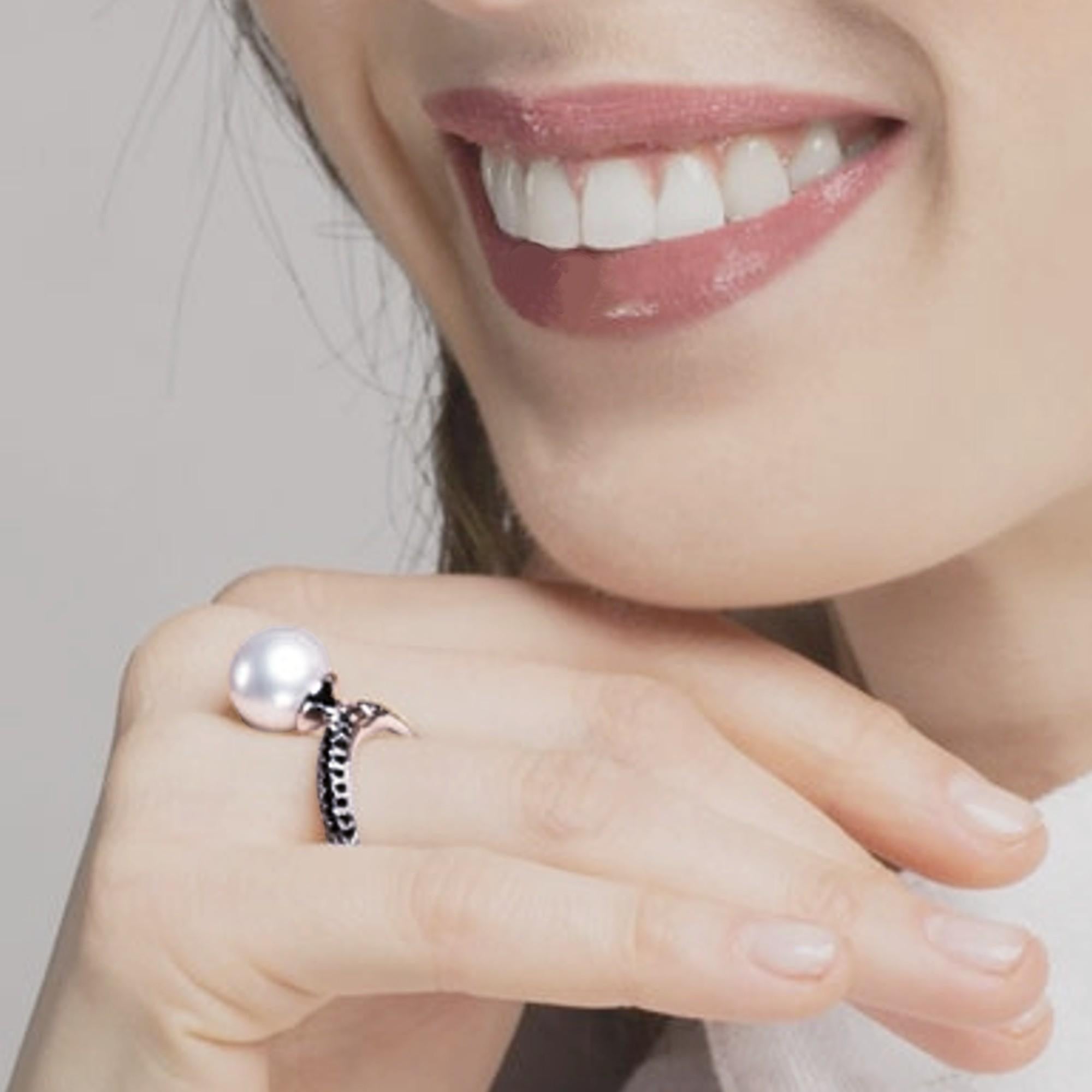 Women's Alex Jona White South Sea Pearl Dangling Charm 18 Karat White Gold Ring For Sale