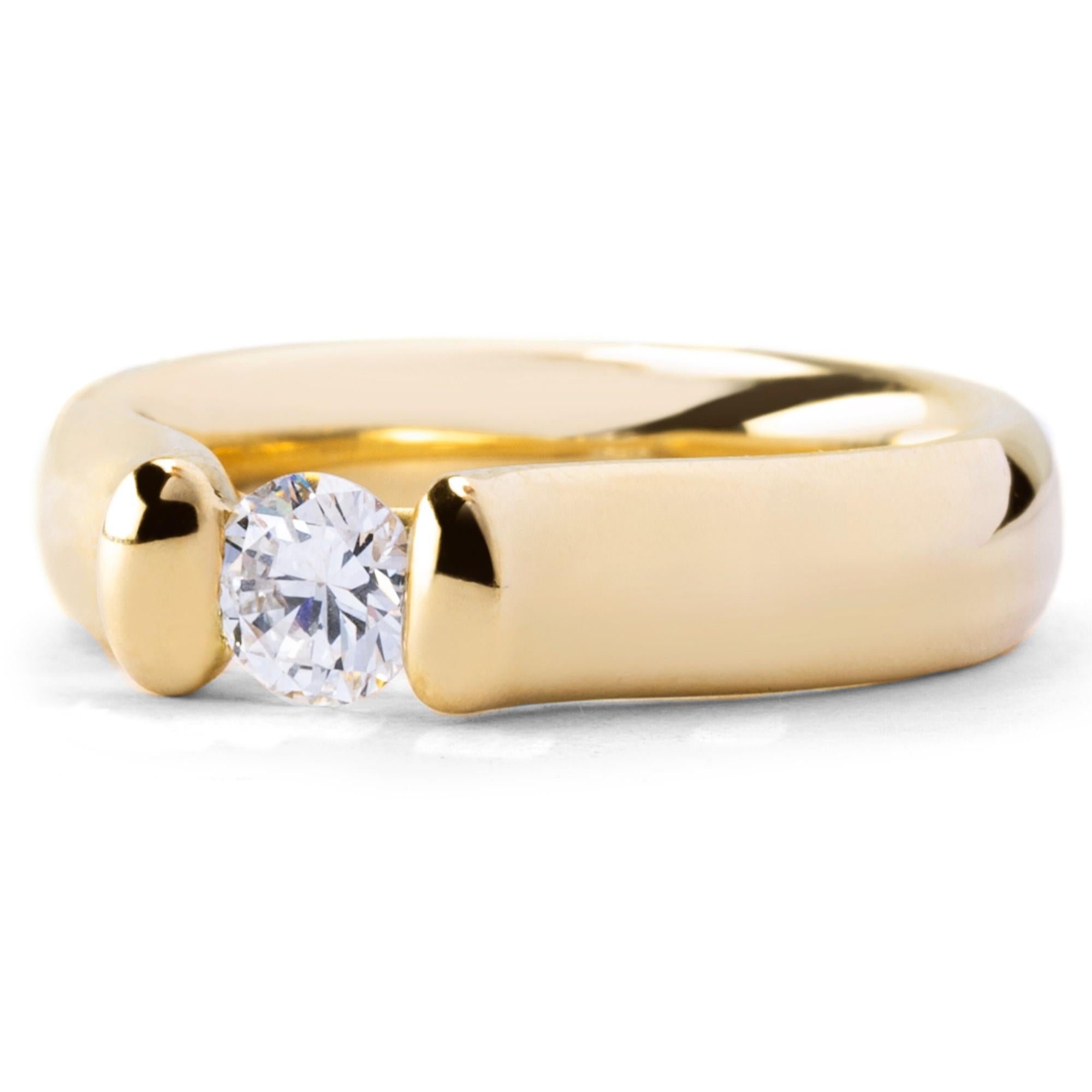 Contemporary Alex Jona White White Diamond Yellow Gold Solitaire Band Ring For Sale