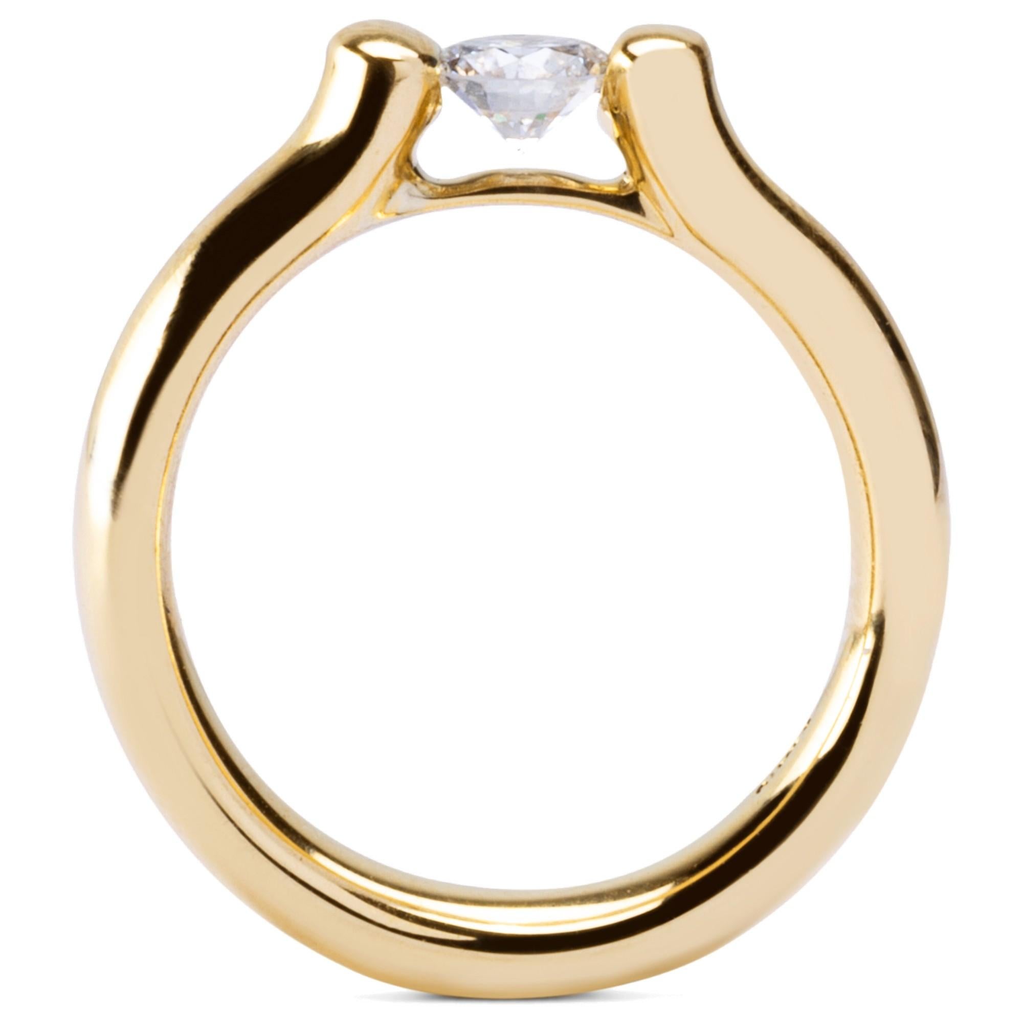 Round Cut Alex Jona White White Diamond Yellow Gold Solitaire Band Ring For Sale