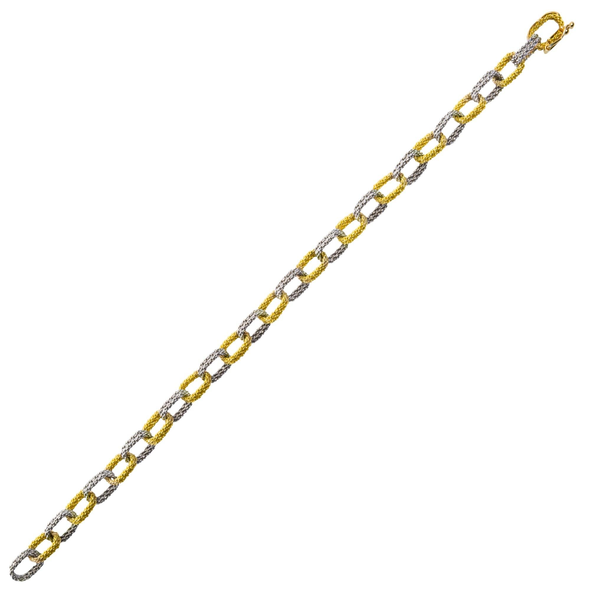 Alex Jona White & Yellow 18 Karat Gold Woven Chain Link Bracelet For Sale 2