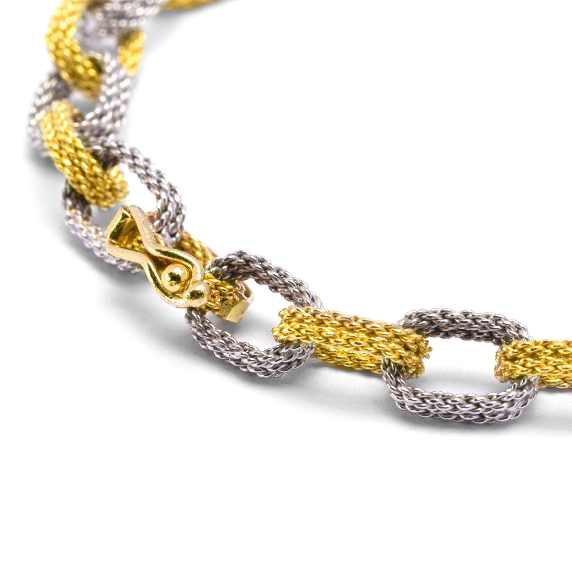 Alex Jona White & Yellow 18 Karat Gold Woven Chain Link Bracelet For Sale 4