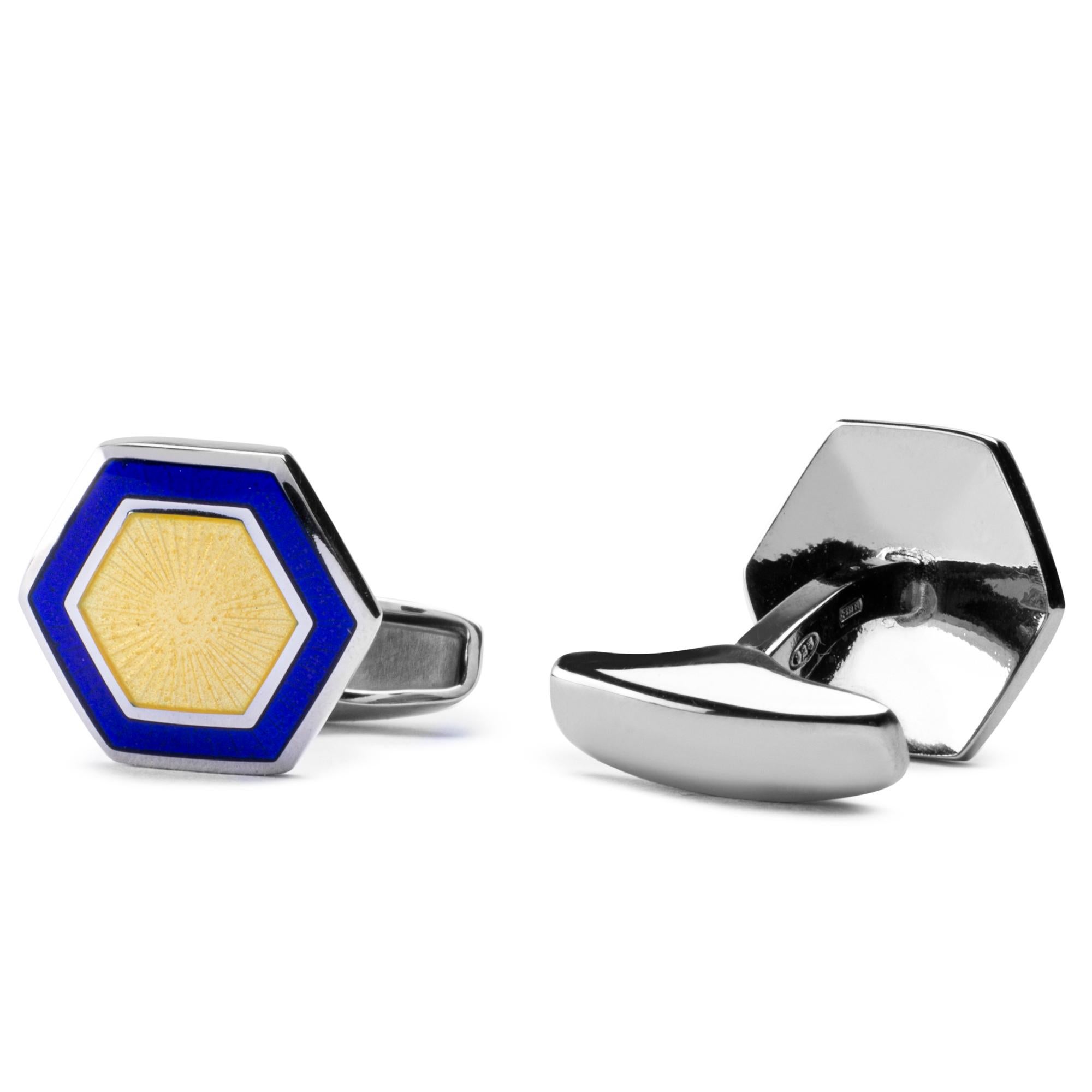 Alex Jona Yellow and Blue Enamel Sterling Silver Cufflinks In New Condition In Torino, IT