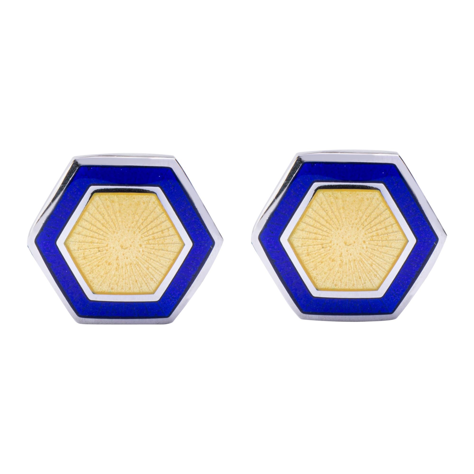 Alex Jona Yellow and Blue Enamel Sterling Silver Cufflinks