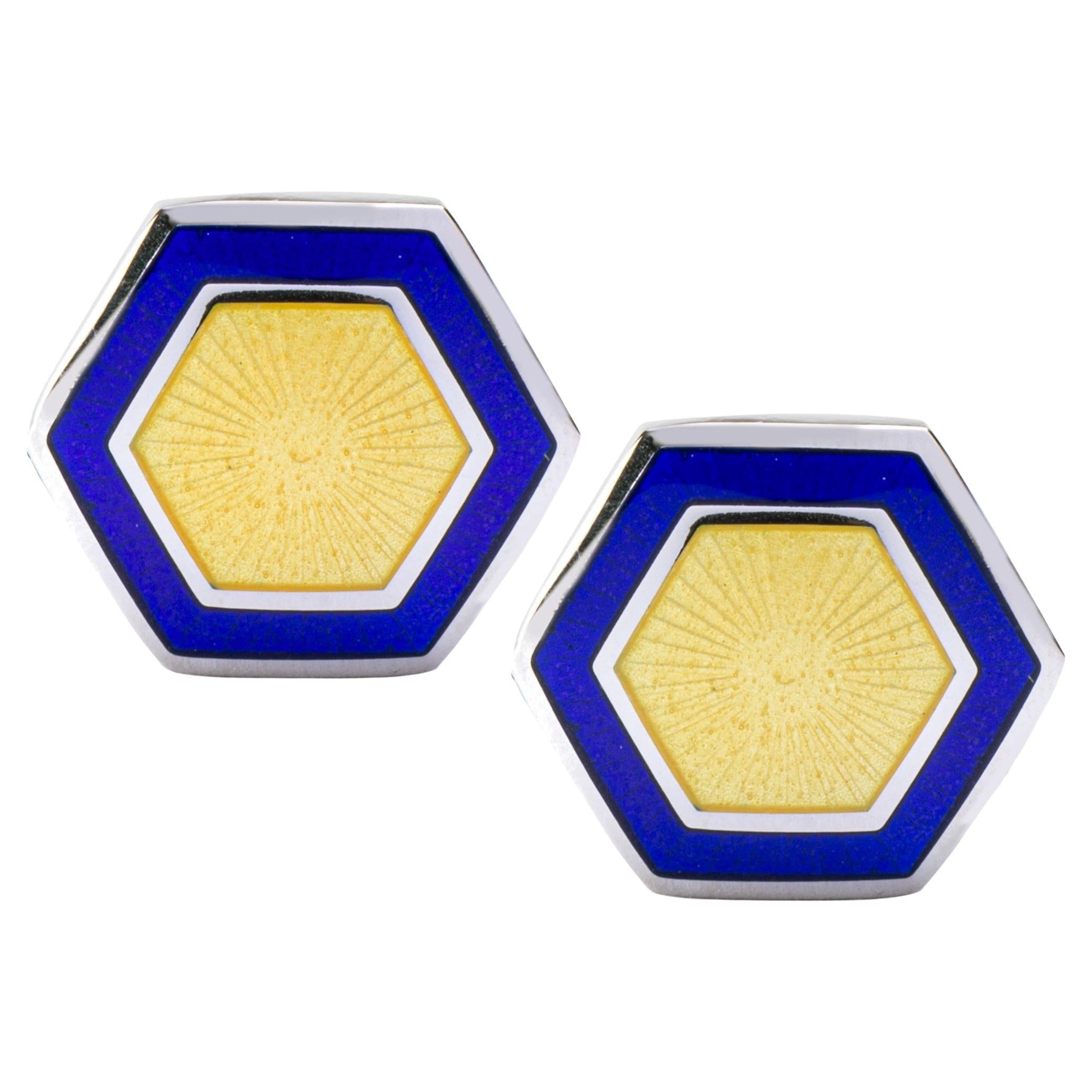 Alex Jona Yellow and Blue Enamel Sterling Silver Cufflinks
