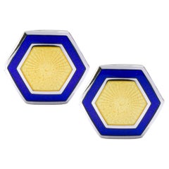 Alex Jona Yellow and Blue Enamel Sterling Silver Cufflinks