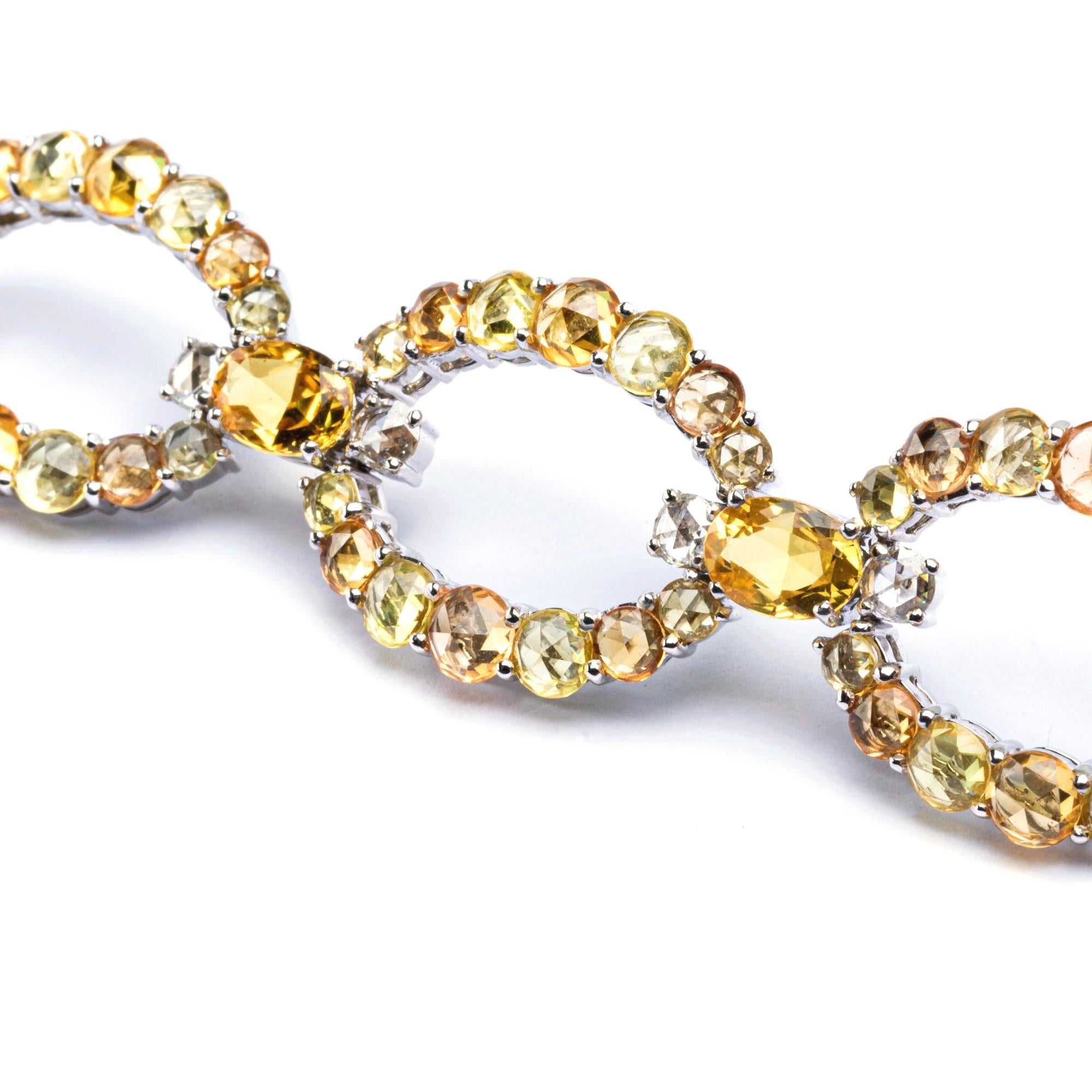 Women's Alex Jona Yellow and Orange Sapphire White Diamond 18 Karat White Gold Bracelet For Sale