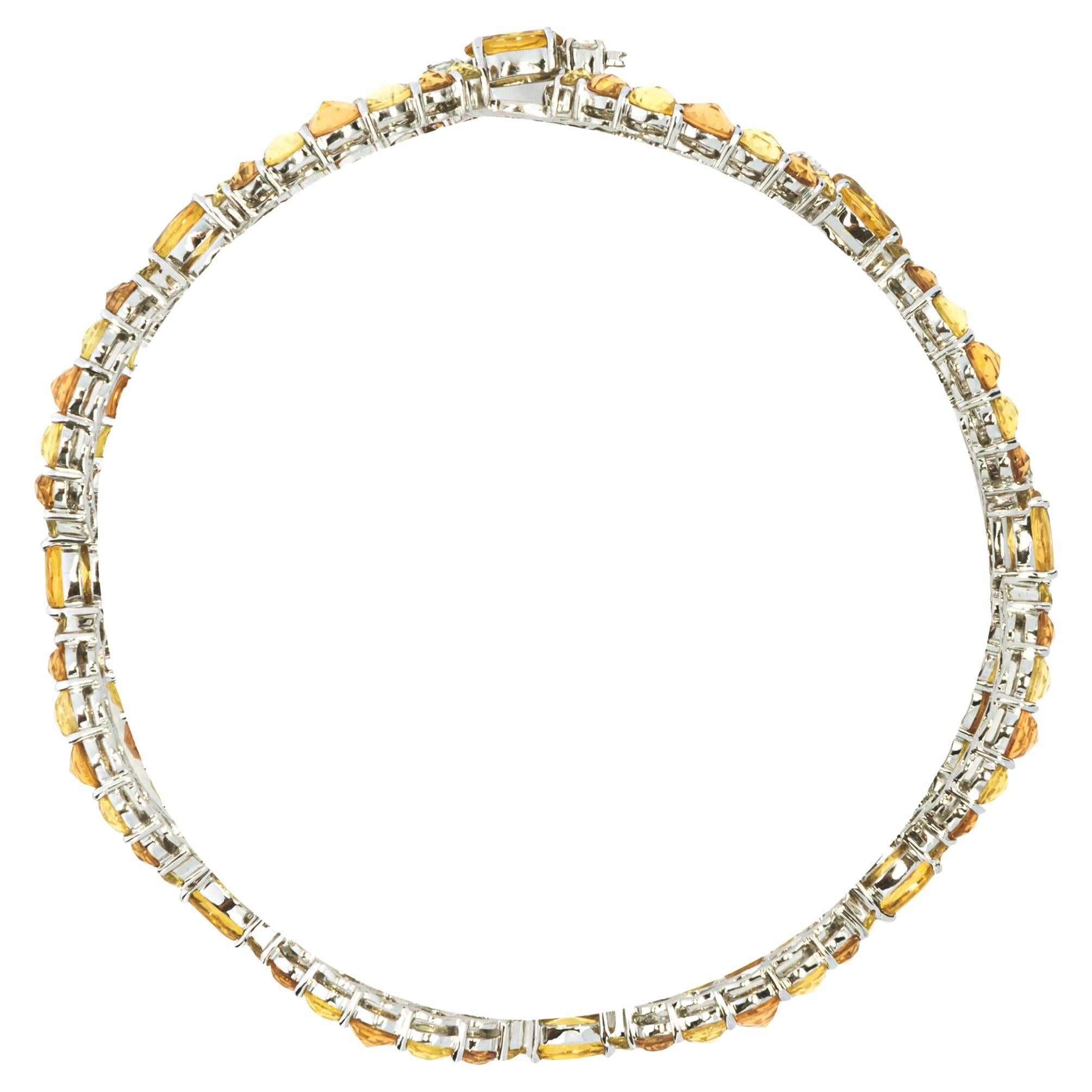 Taglio a rosa Alex Jona Bracciale in oro bianco 18 carati con zaffiro giallo e arancione e diamante bianco in vendita