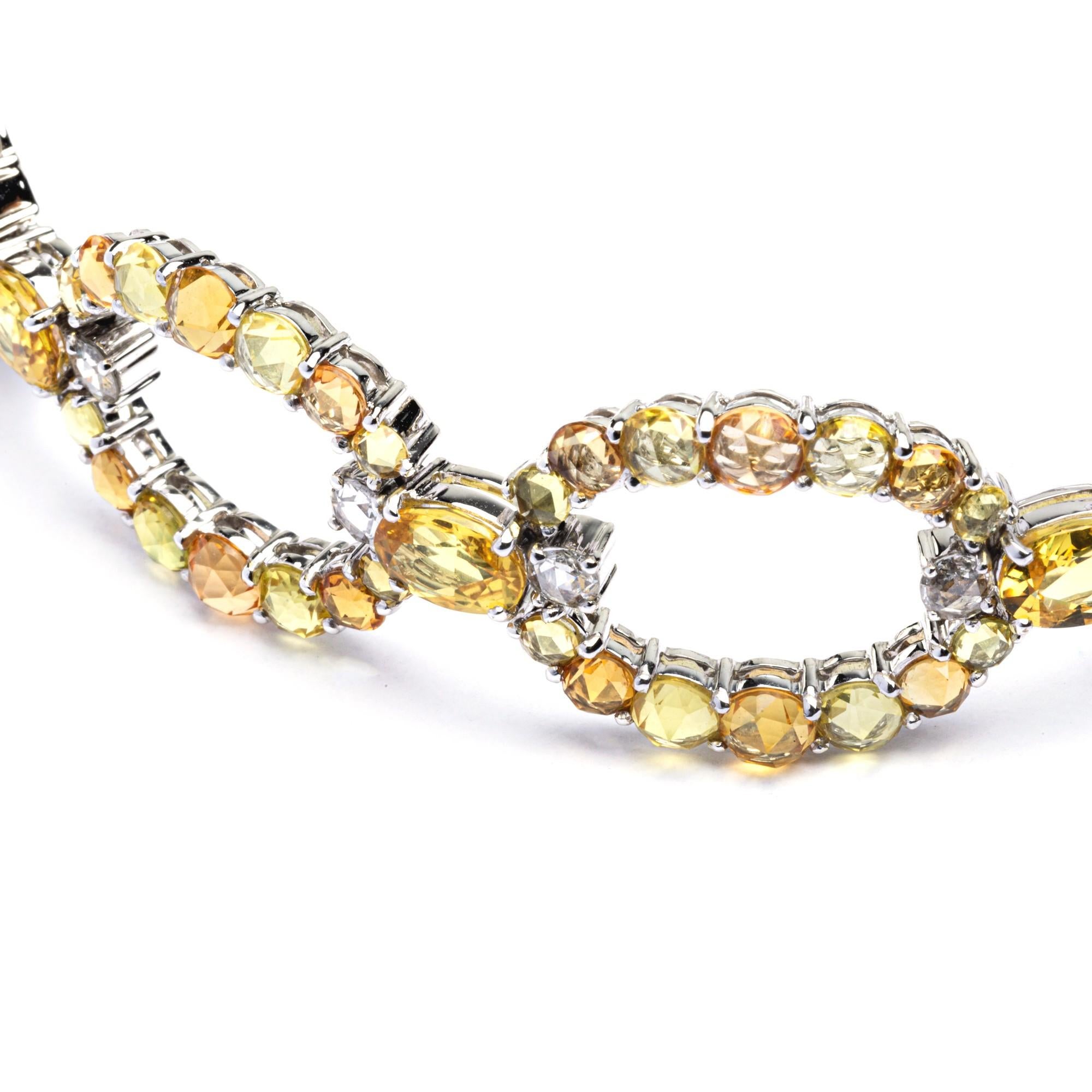 Alex Jona Yellow and Orange Sapphire White Diamond 18 Karat White Gold Bracelet For Sale 1