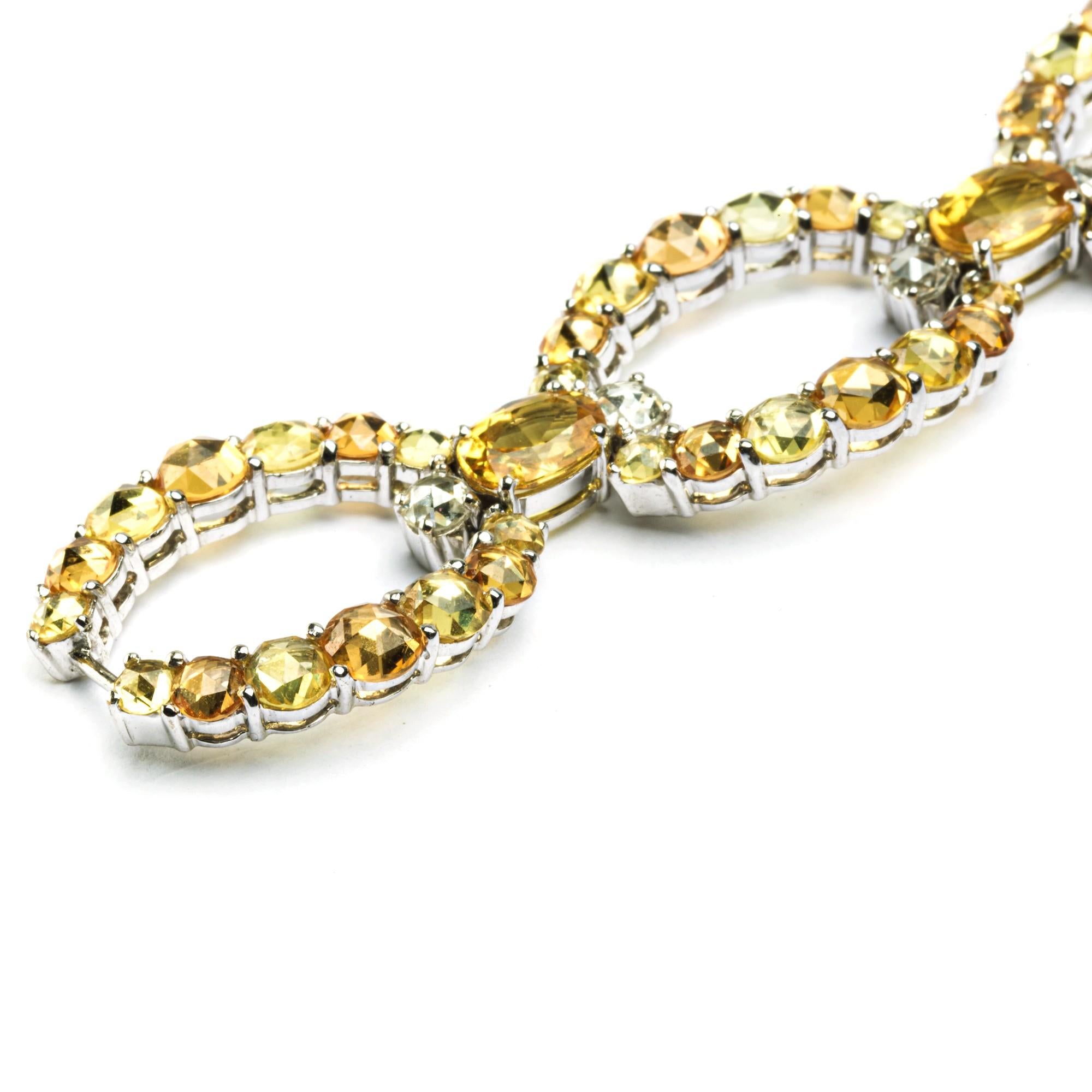 Alex Jona Yellow and Orange Sapphire White Diamond 18 Karat White Gold Bracelet For Sale 3