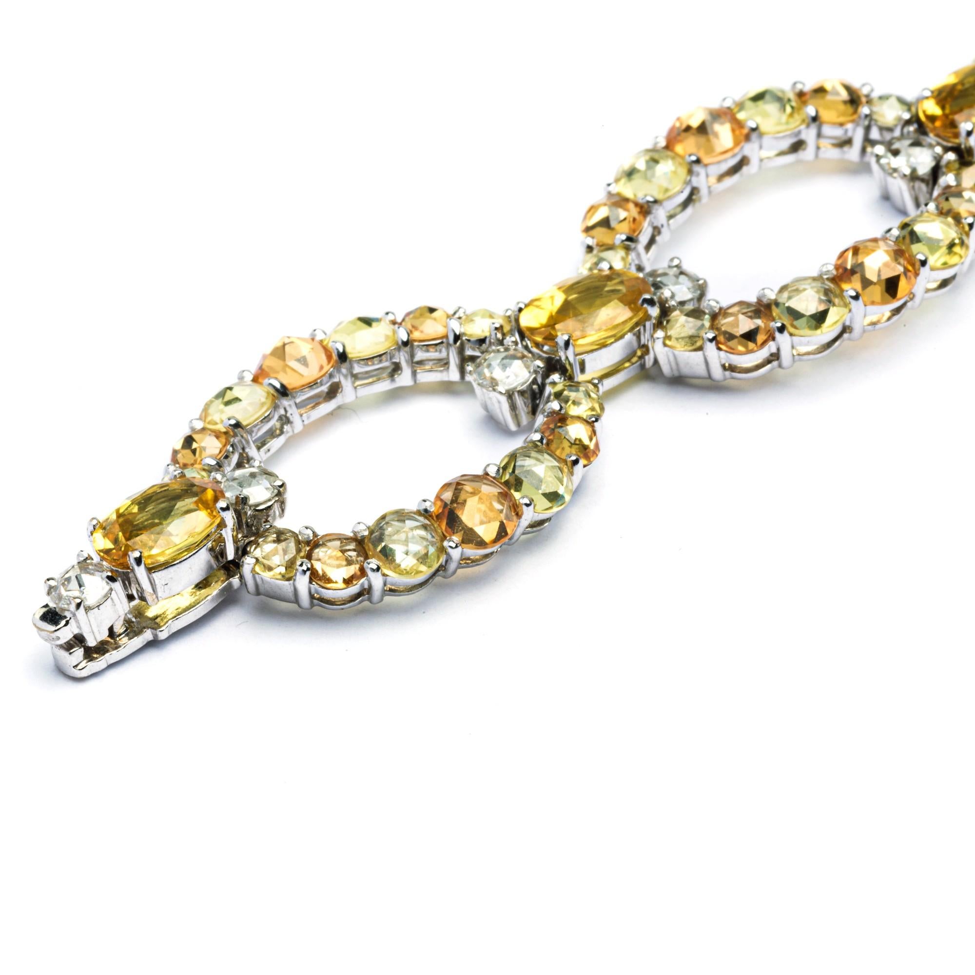 Alex Jona Yellow and Orange Sapphire White Diamond 18 Karat White Gold Bracelet For Sale 4