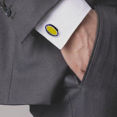 Alex Jona Gelbe & Blaue Emaille Sterling Silber Manschettenknöpfe