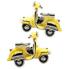 Gelbe Scooter-Manschettenknöpfe aus Emaille und Silber