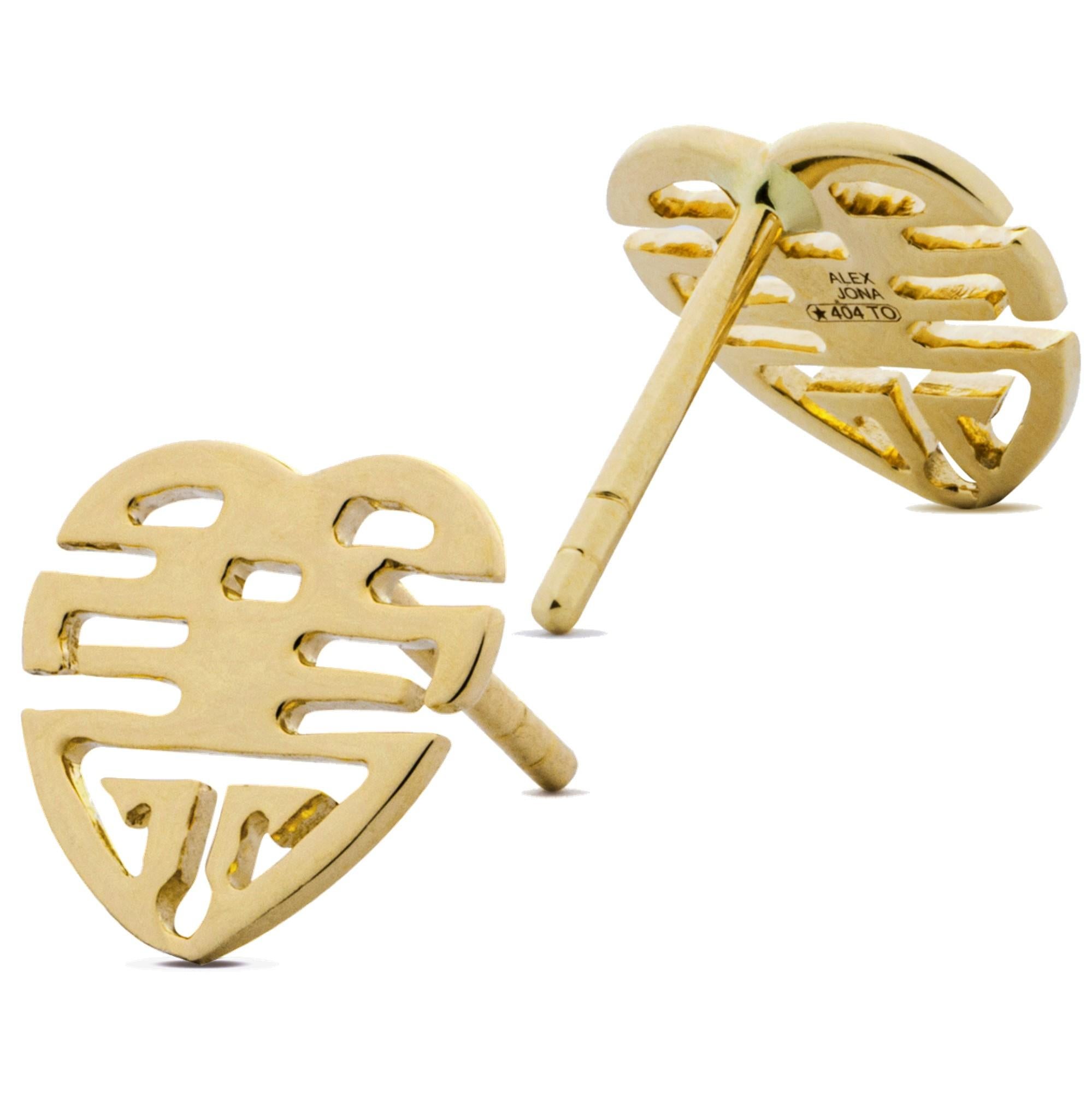 Contemporary Alex Jona Yellow Gold Happy Long Life Heart Earrings For Sale