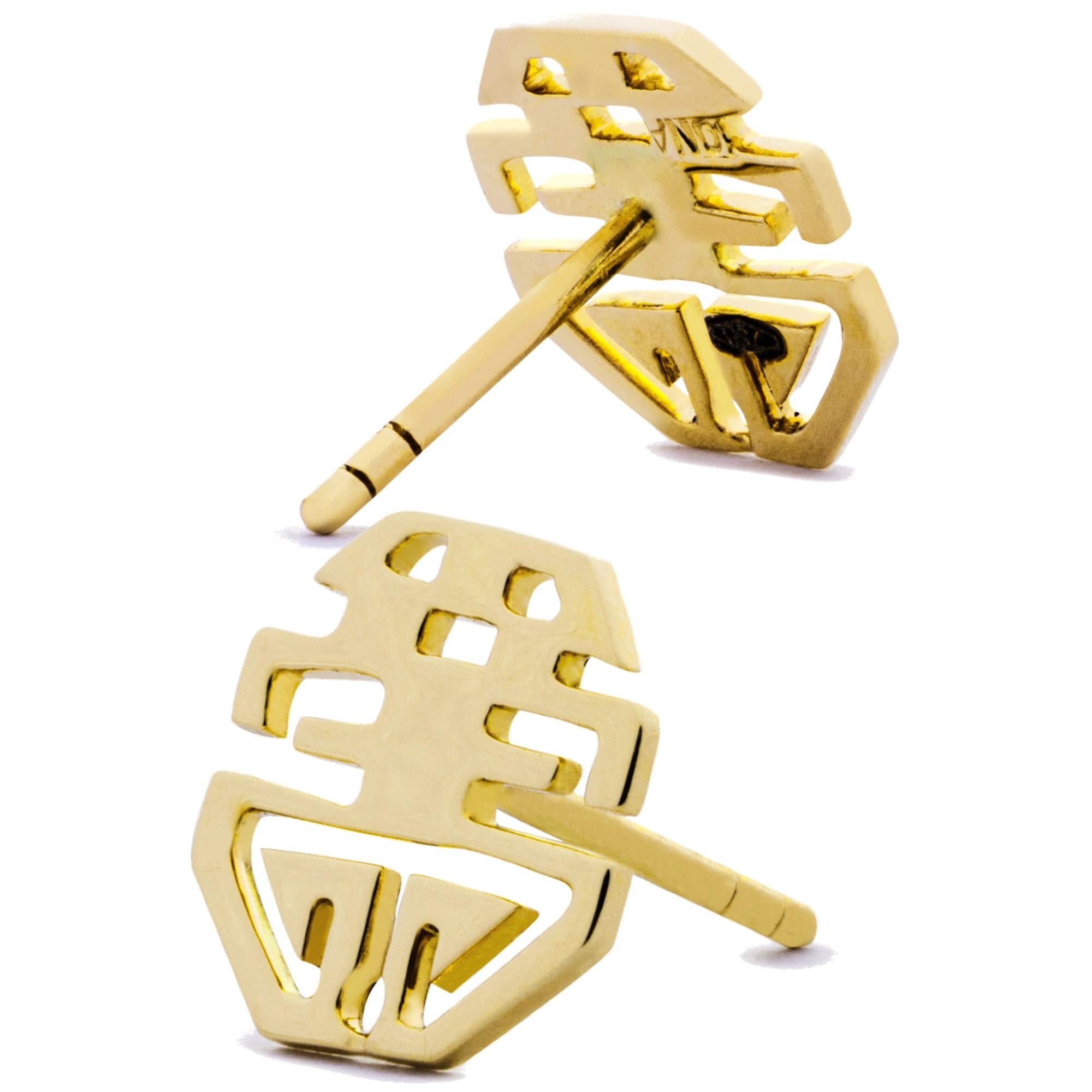 Achteckige Alex Jona Gelbgold Happy Long Life Ohrringe (Zeitgenössisch) im Angebot