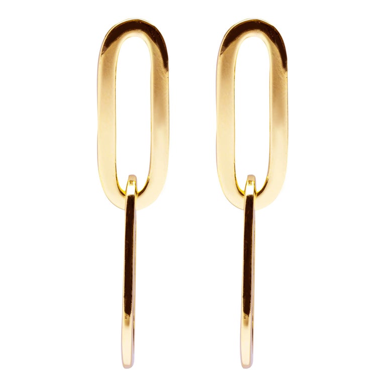Alex Jona Yellow Gold Two Chain Link Dangle Earrings For Sale at 1stDibs