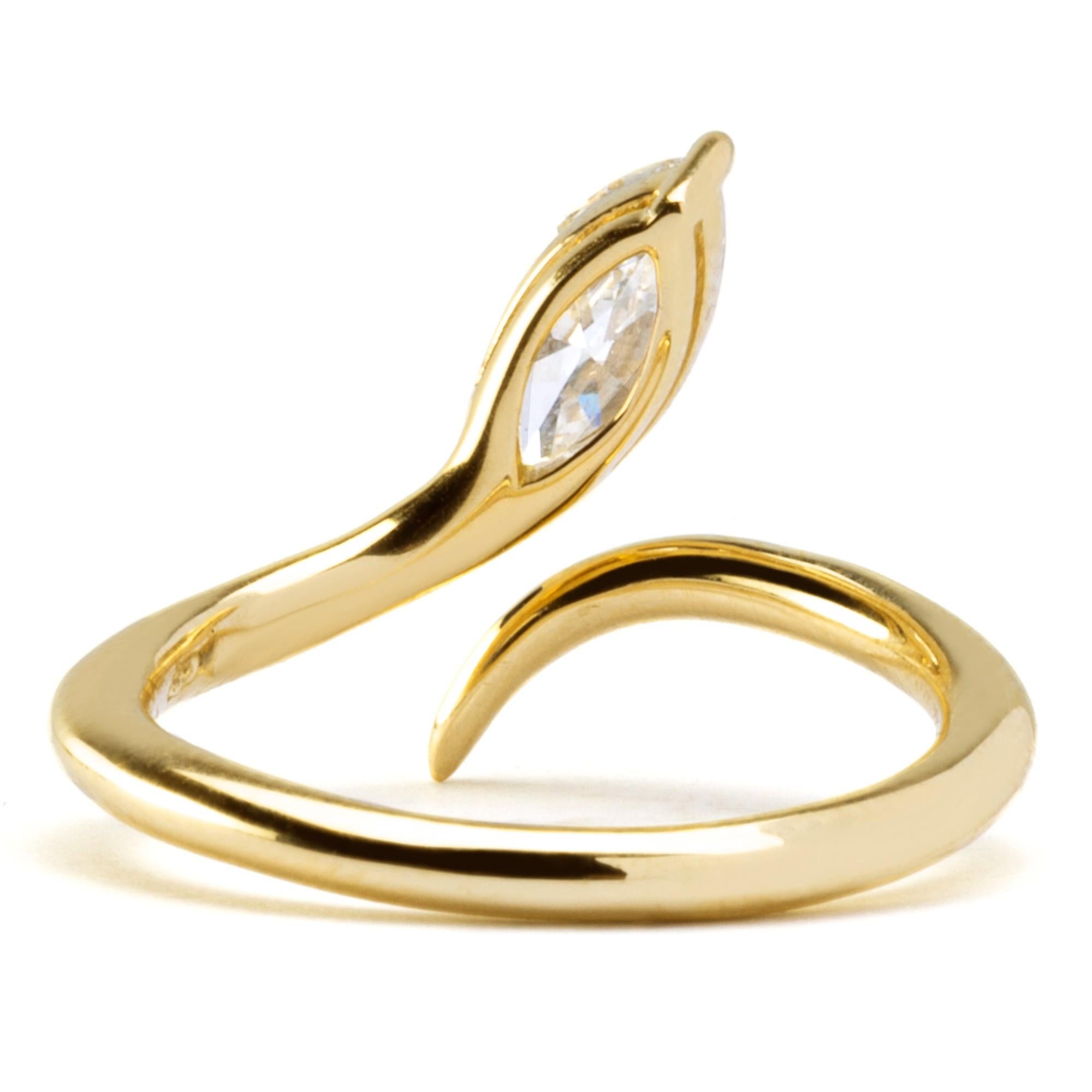 Women's Alex Jona Yellow Gold Marquise Cut White Diamond Snake Cocktail Ring For Sale