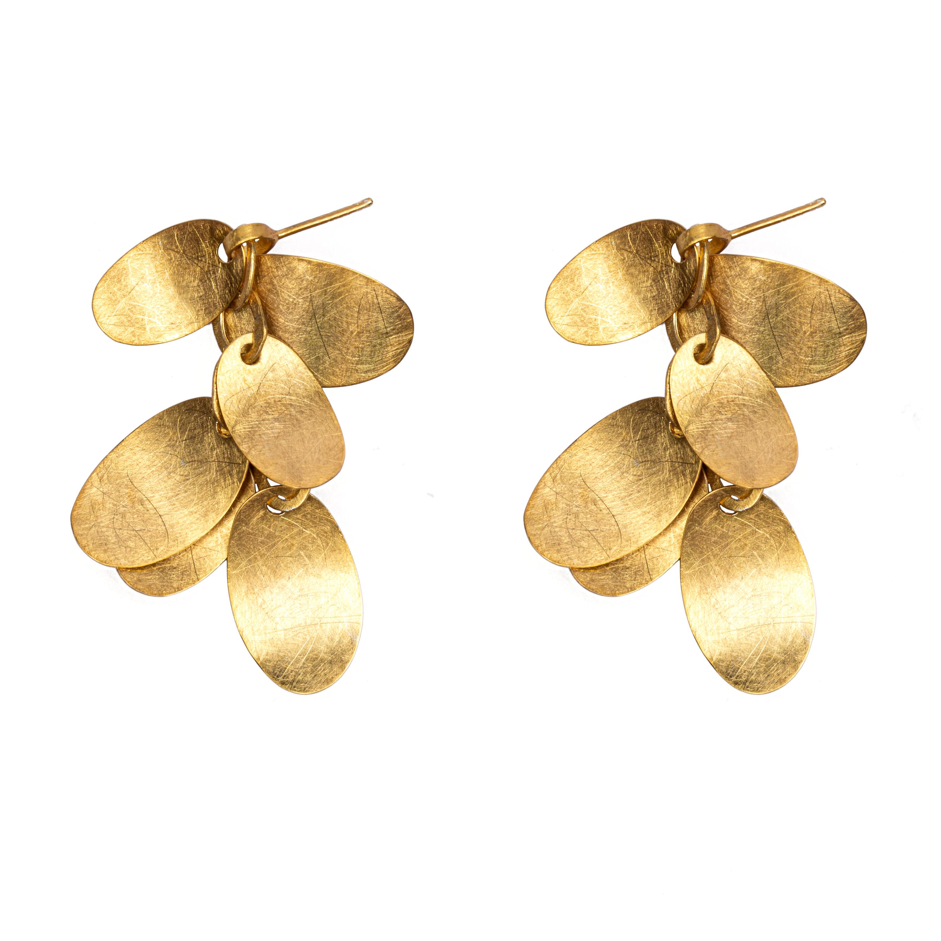 Contemporary Alex Jona Brushed Yellow Gold Multiple Leaves Pendant Earrings