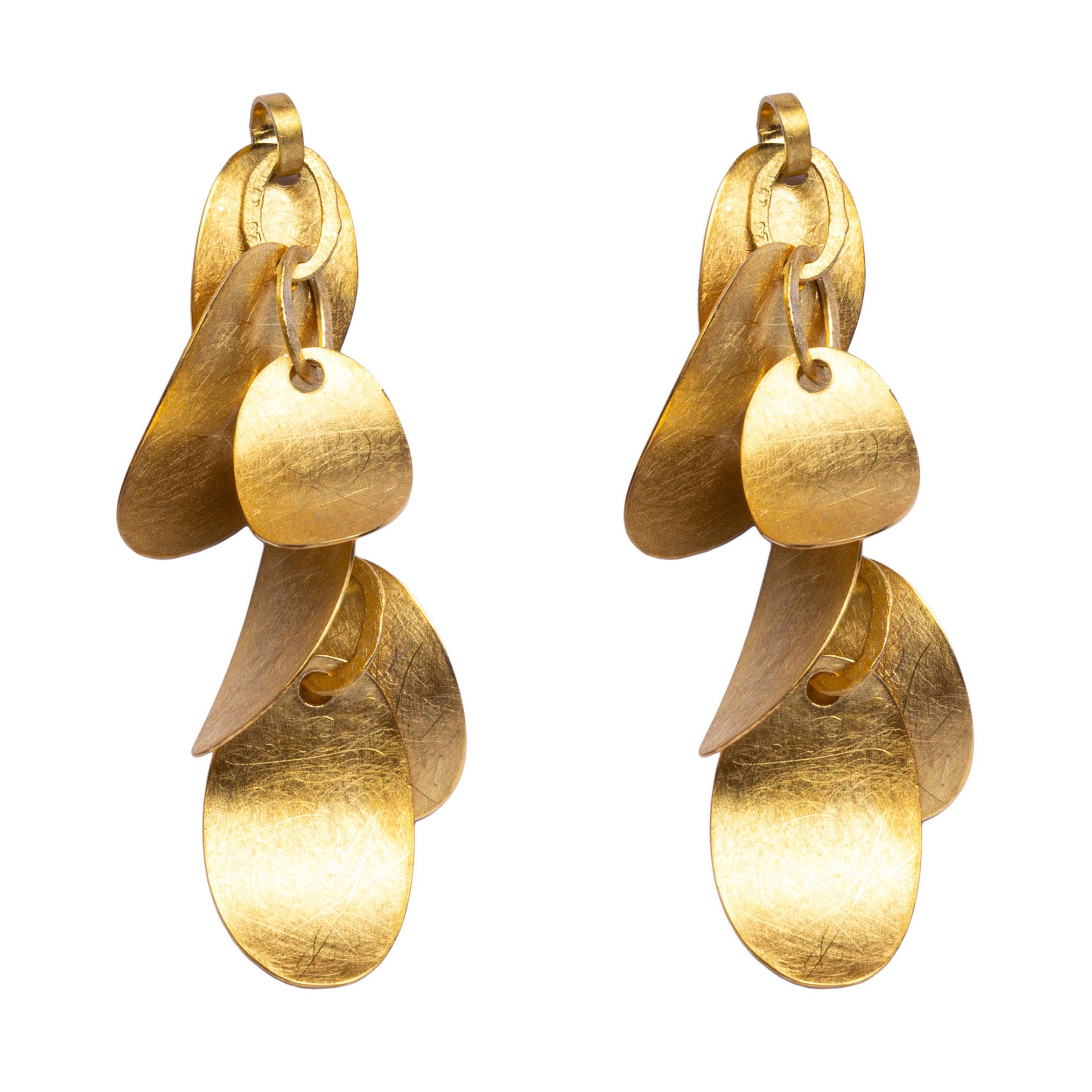 Alex Jona Brushed Yellow Gold Multiple Leaves Pendant Earrings