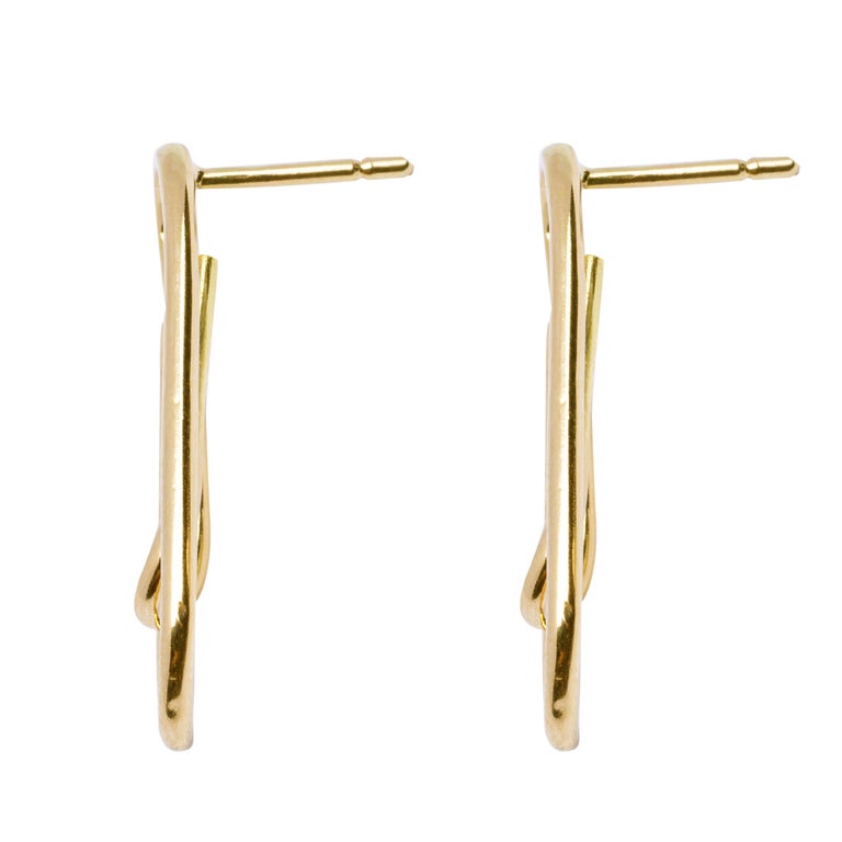 Alex Jona Yellow Gold Paper Clip Stud Earrings For Sale at 1stDibs