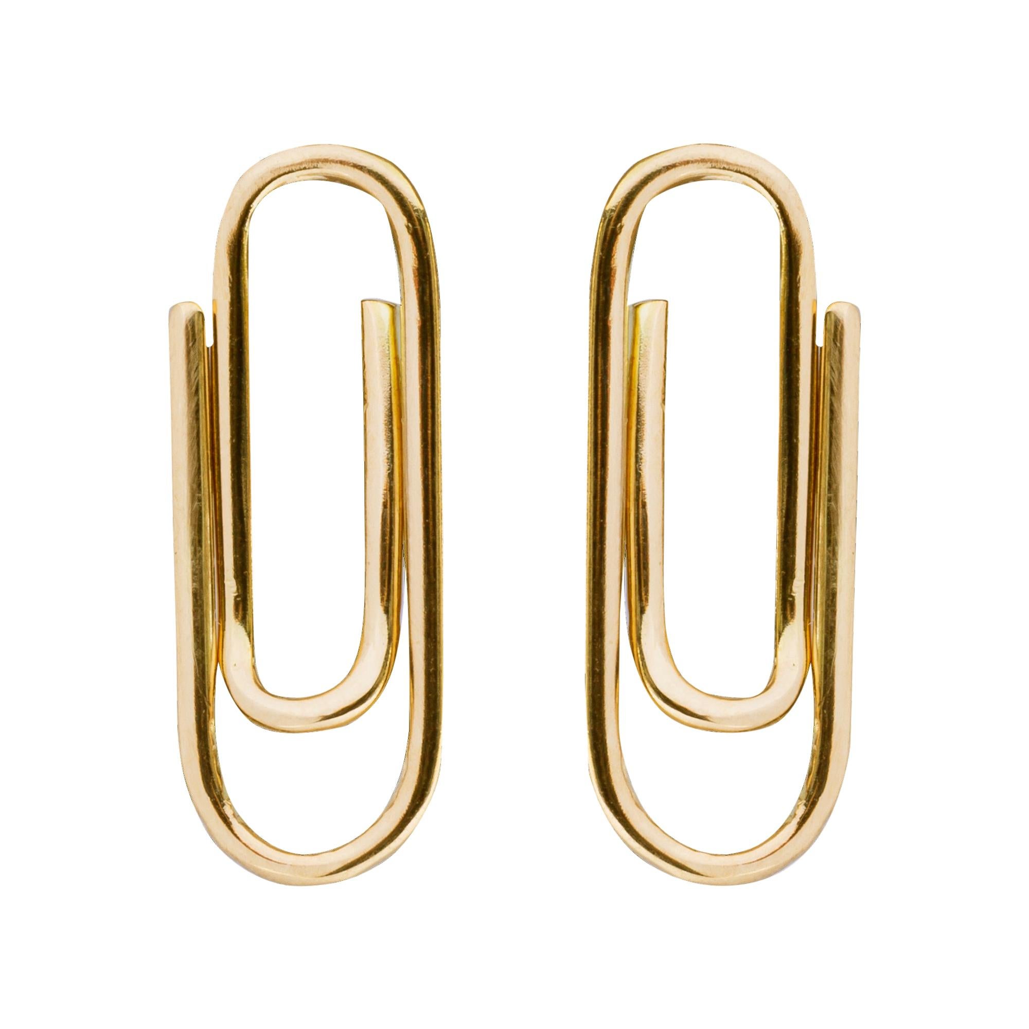 Alex Jona Yellow Gold Paper Clip Stud Earrings For Sale