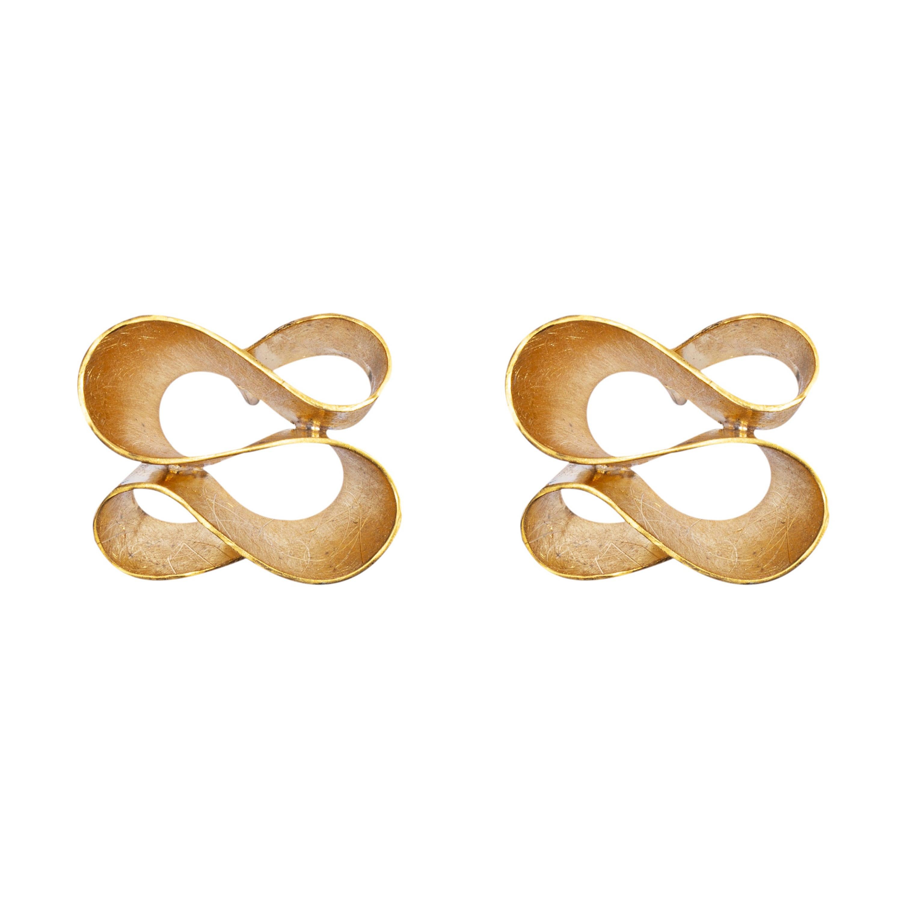 Alex Jona Brushed 18 Karat Yellow Gold Ribbon Stud Earrings