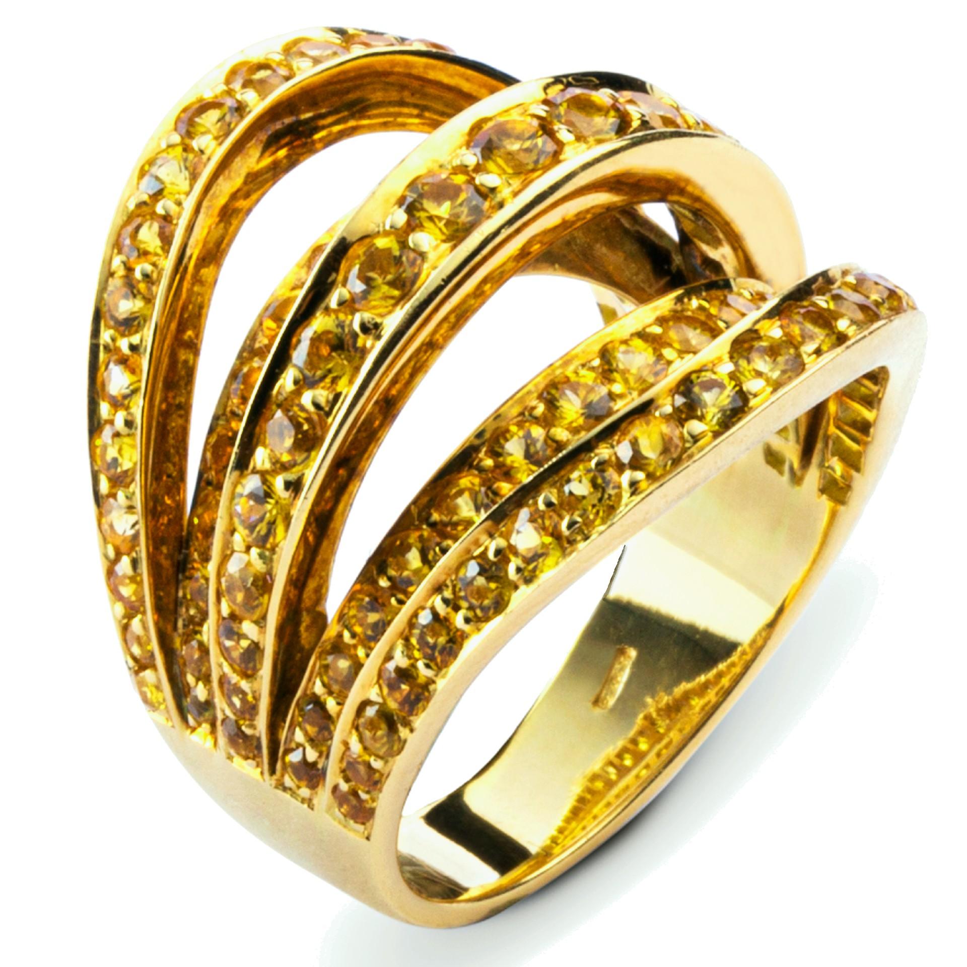 Taille ronde Alex Jona, bague en or jaune 18 carats et saphir jaune en vente