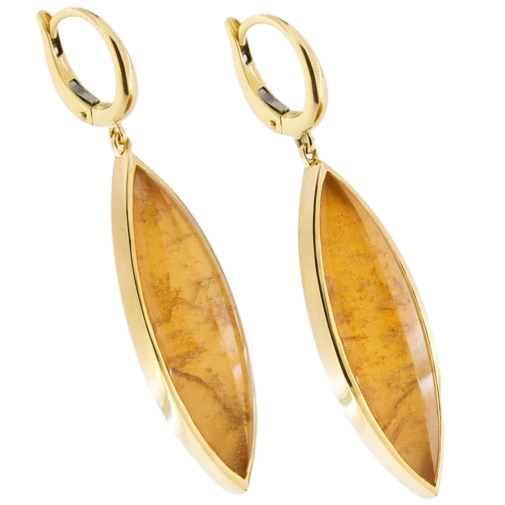 Crisscut Alex Jona Yellow Tourmaline Quartz 18 Karat Yellow Gold Drop Earrings For Sale