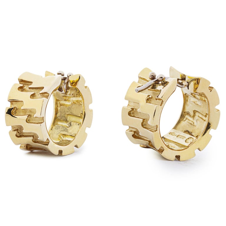Alex Jona Zig Zag 18 Karat Yellow Gold Hoop Earrings For Sale at