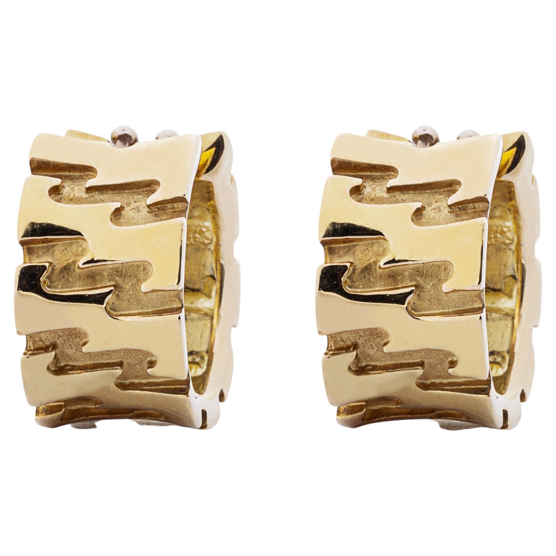 Alex Jona Zig Zag 18 Karat Yellow Gold Hoop Earrings For Sale